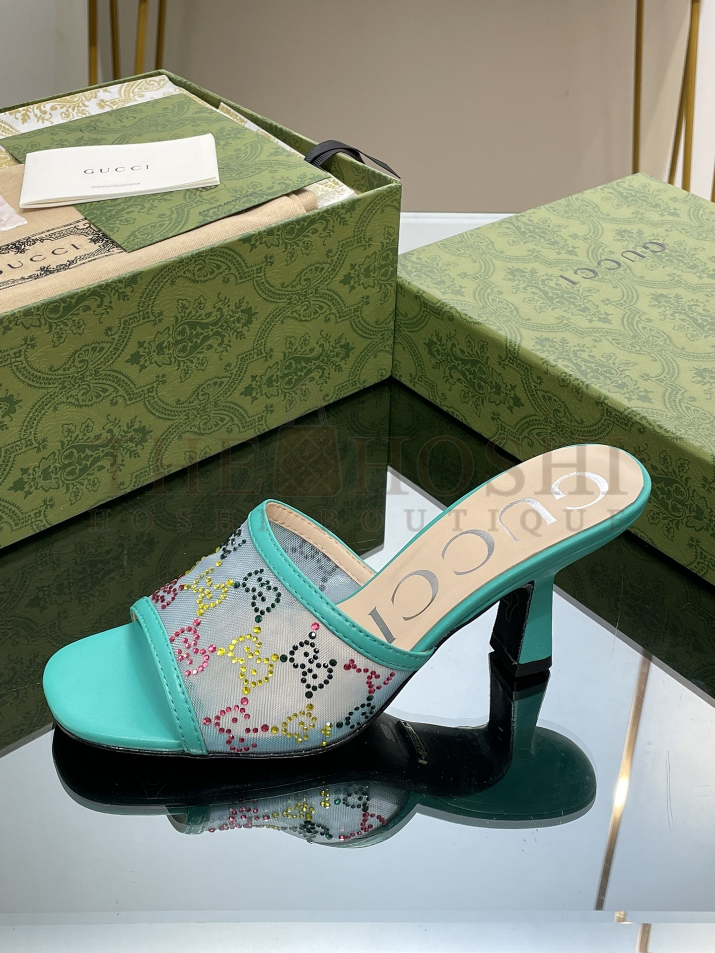 Gvc*1 Demi Rhinestone Mesh Mule Sandals Master Quality