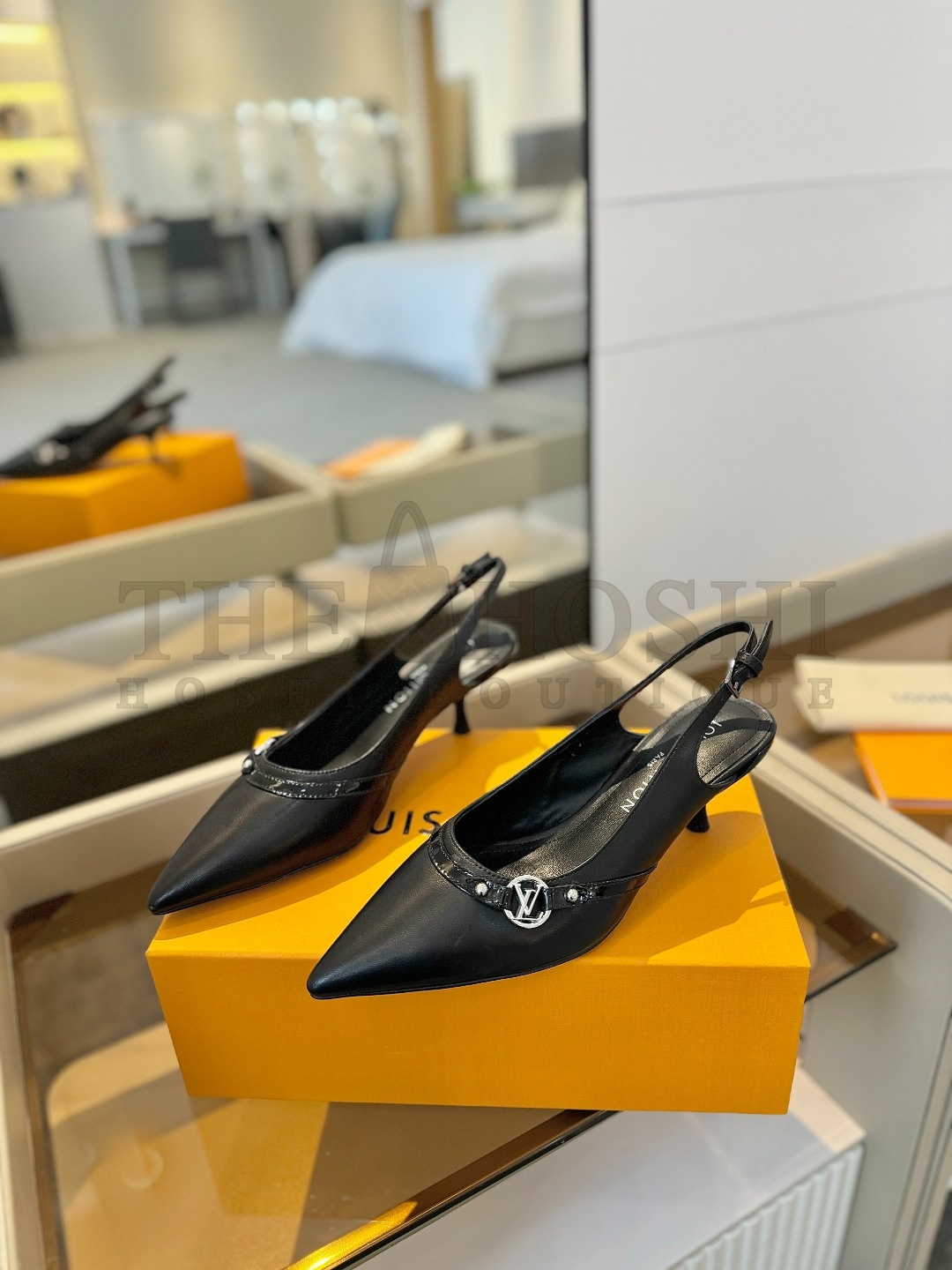 LV Slingback Heels Black Calfskin 5.5cm Master Quality
