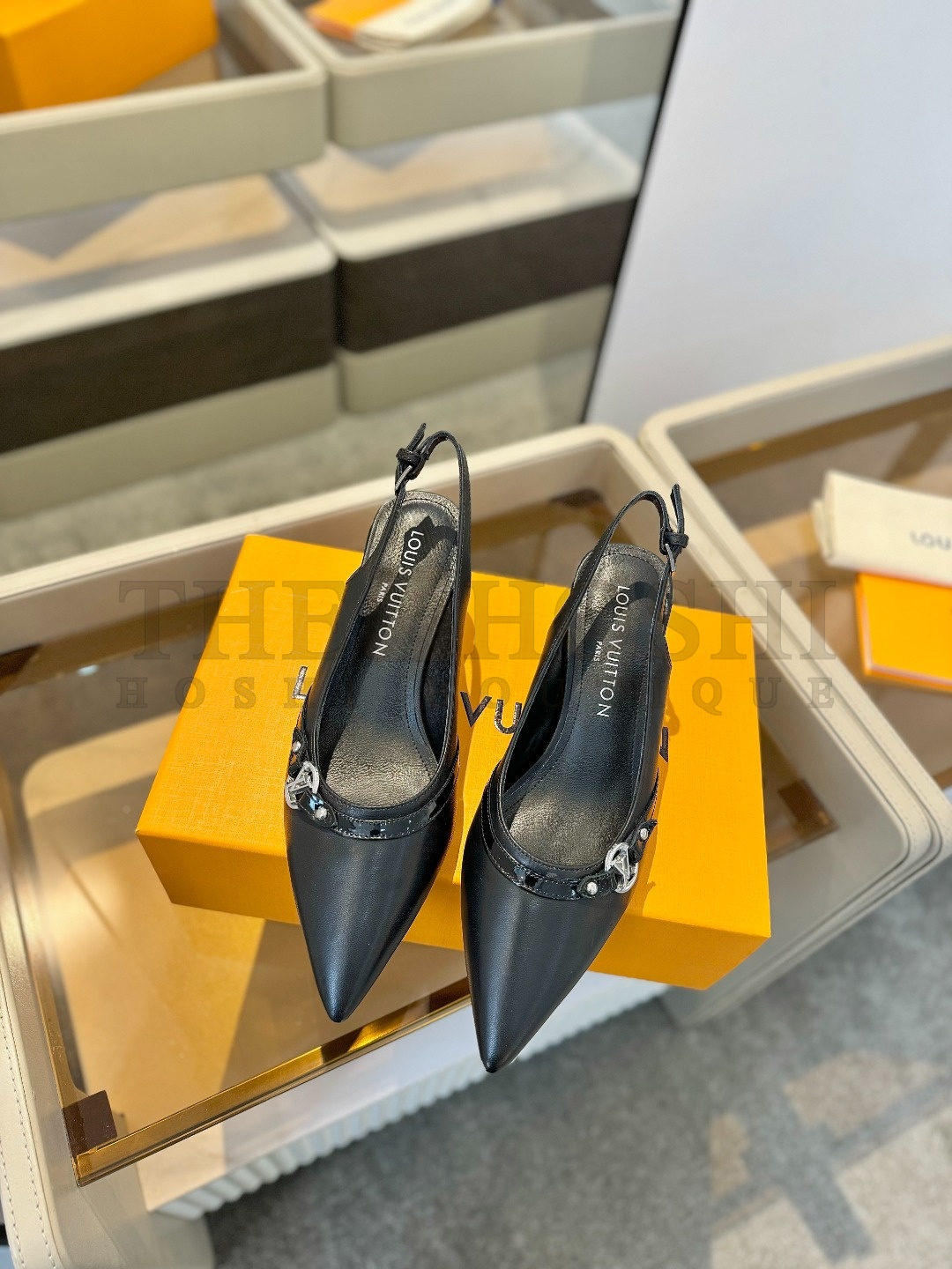 LV Slingback Heels Black Calfskin 5.5cm Master Quality