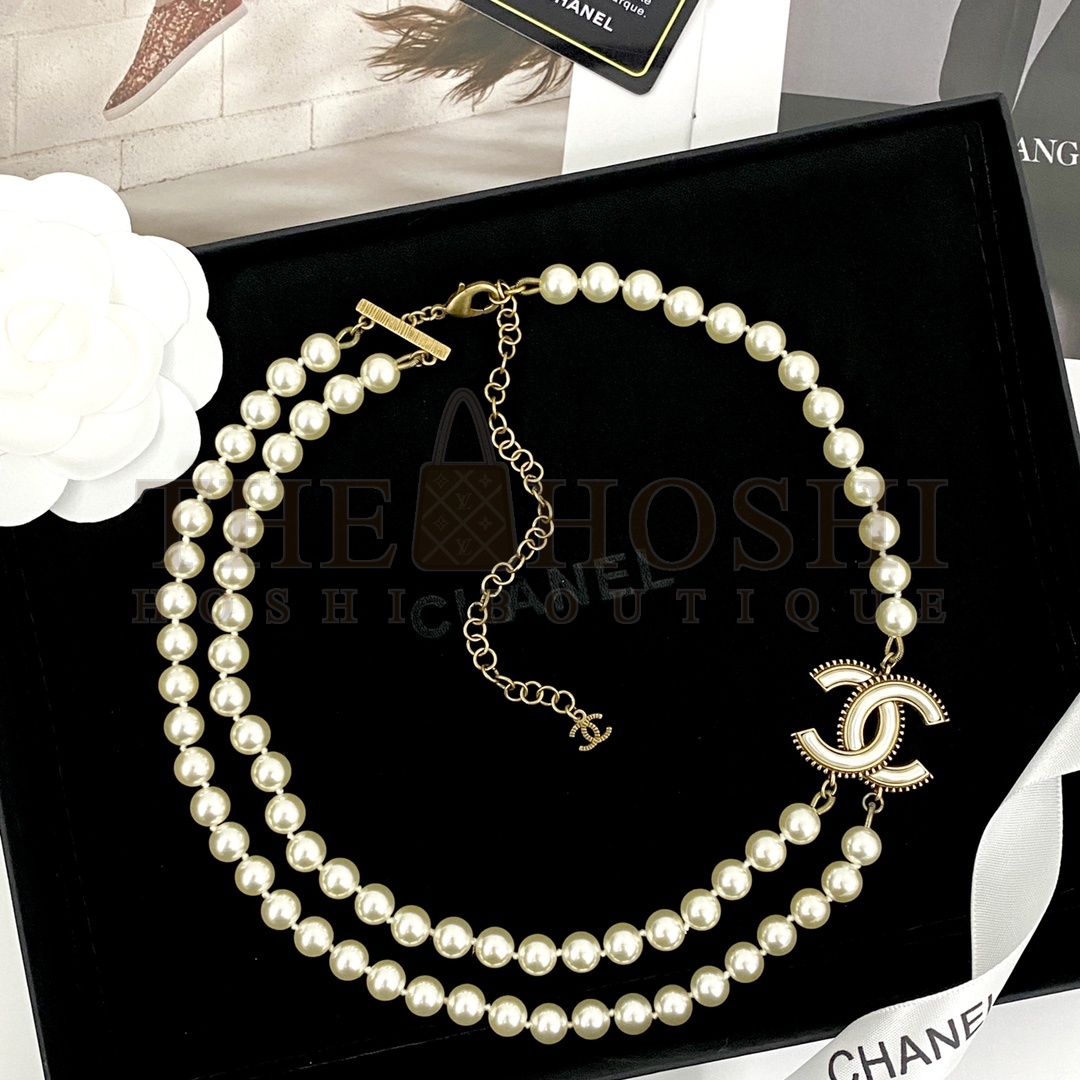 Ch**el Necklace N1012 0297825: Vintage Gold Double C Pearl Chain Master Quality