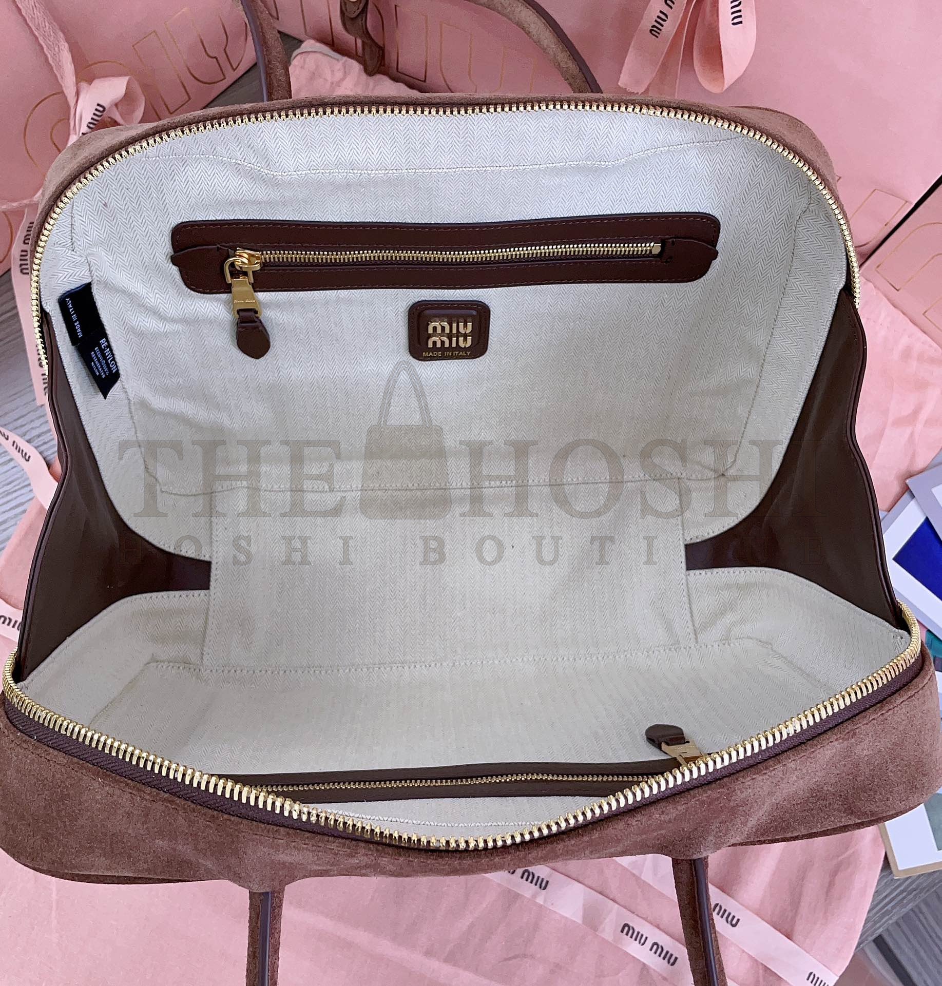 Miu Miu M1um1u Suede Office Tote Bag Brown Suede Leather 34x23x12cm 5BB117 Master Quality