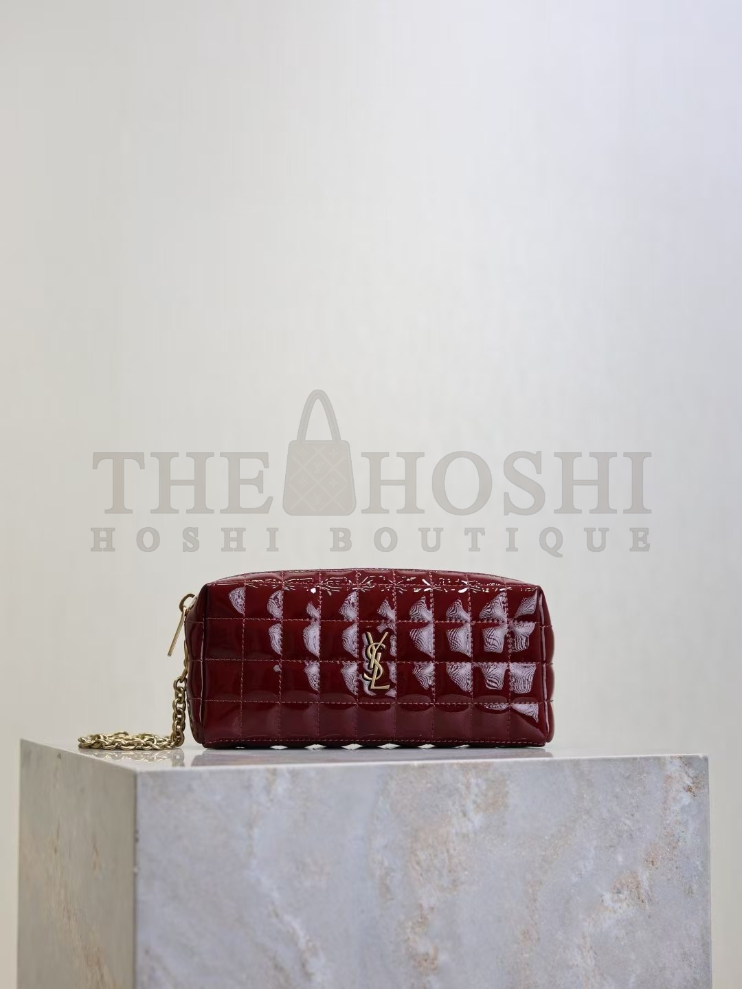 Sa1nt Lau*nt Y51 Le Cassandre Matelasse Carre Chain Clutch Burgundy Patent Leather 18.5x8.5x4cm 779649 Master Quality