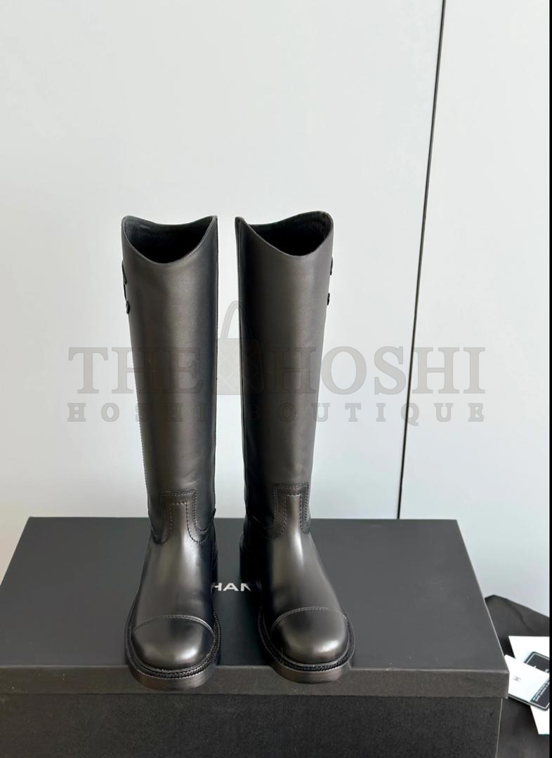 Ch**el CC 2024SS Riding Knee High Boots Calfskin Leather Women Black 35-40 Master Quality