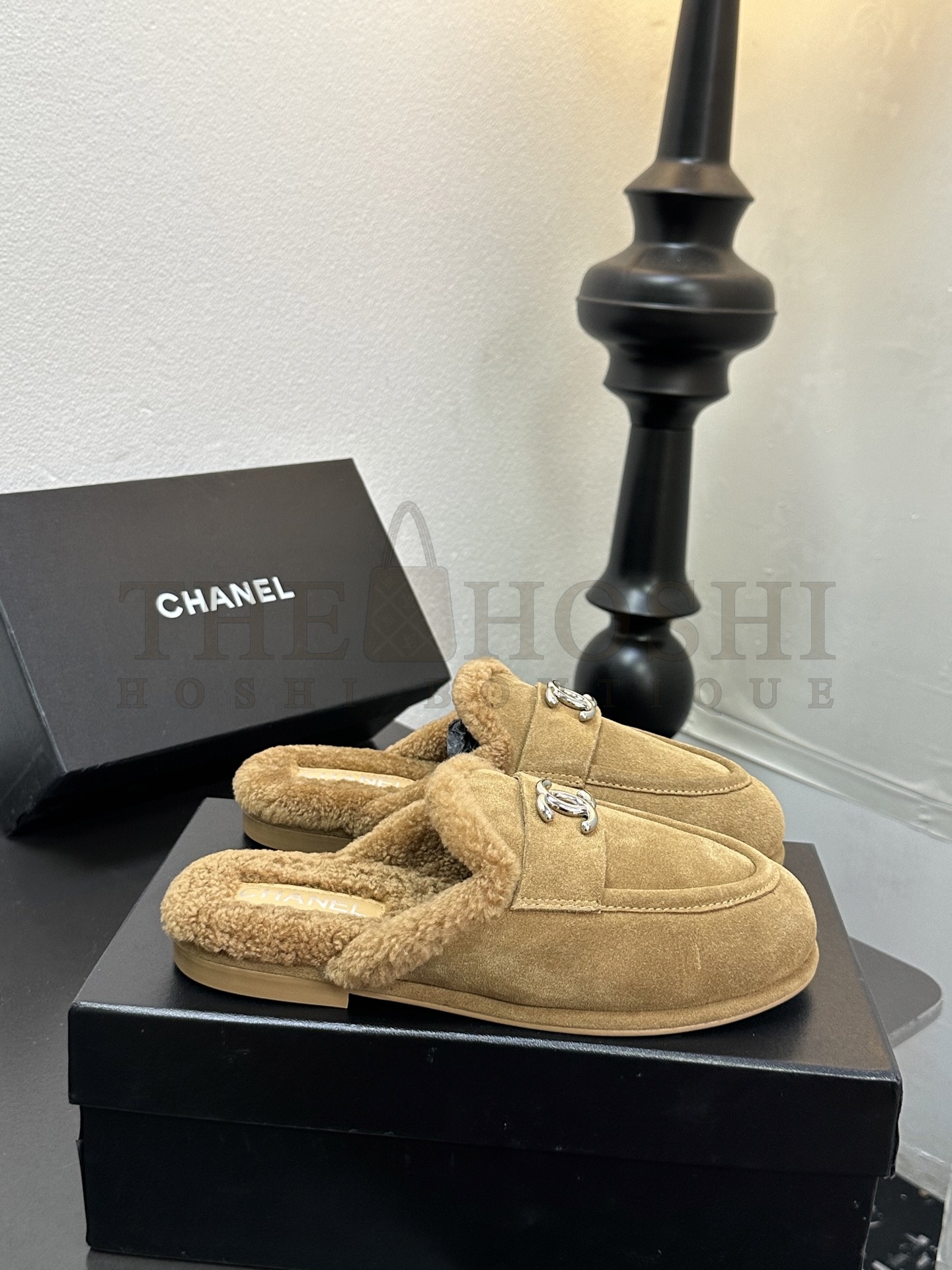 Ch**el CH 25K Fur Mule Slippers Suede Leather Shearling Lined 35-41 Master Quality