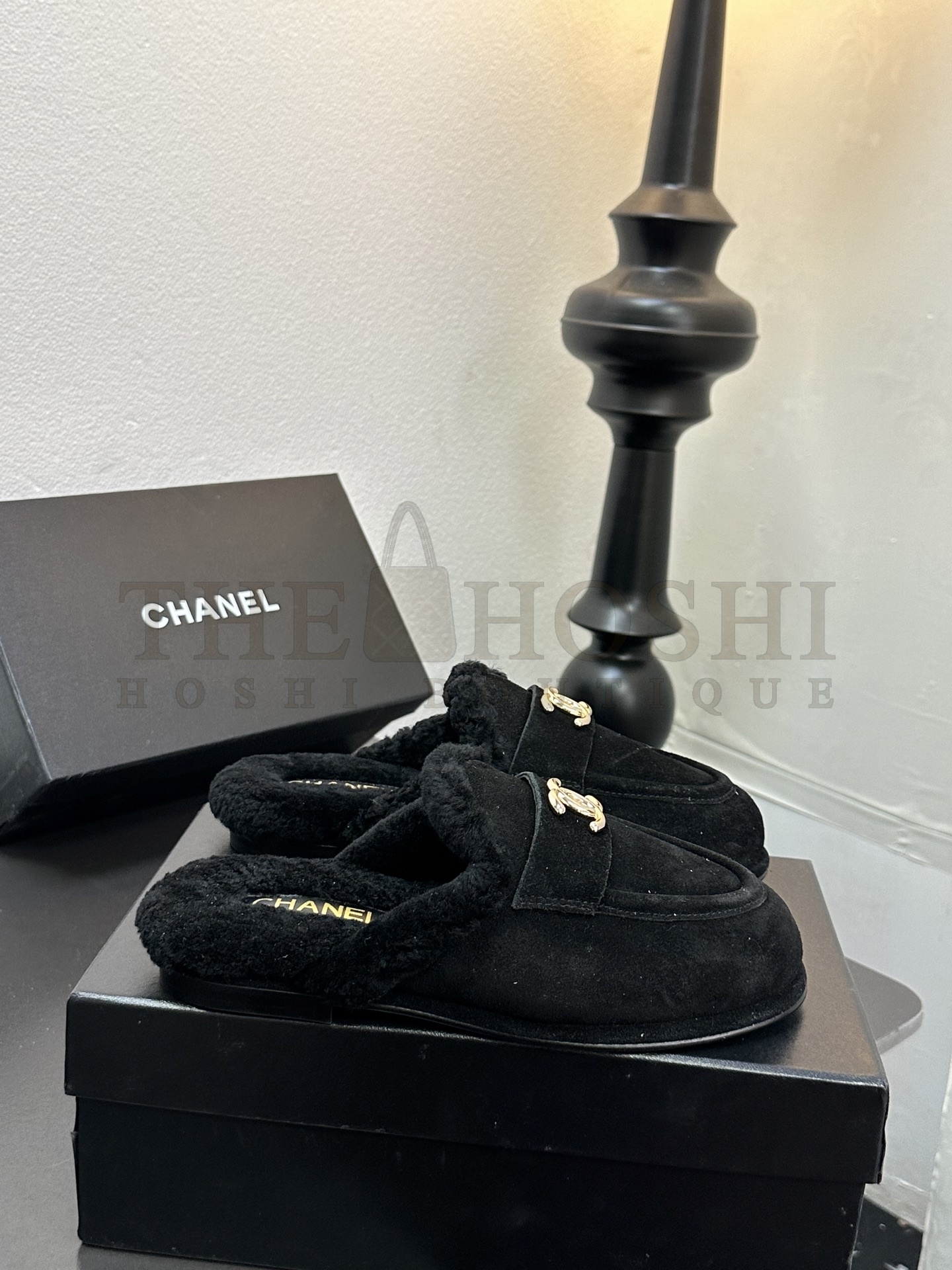 Ch**el CH 25K Fur Mule Slippers Suede Leather Shearling Lined 35-41 Master Quality