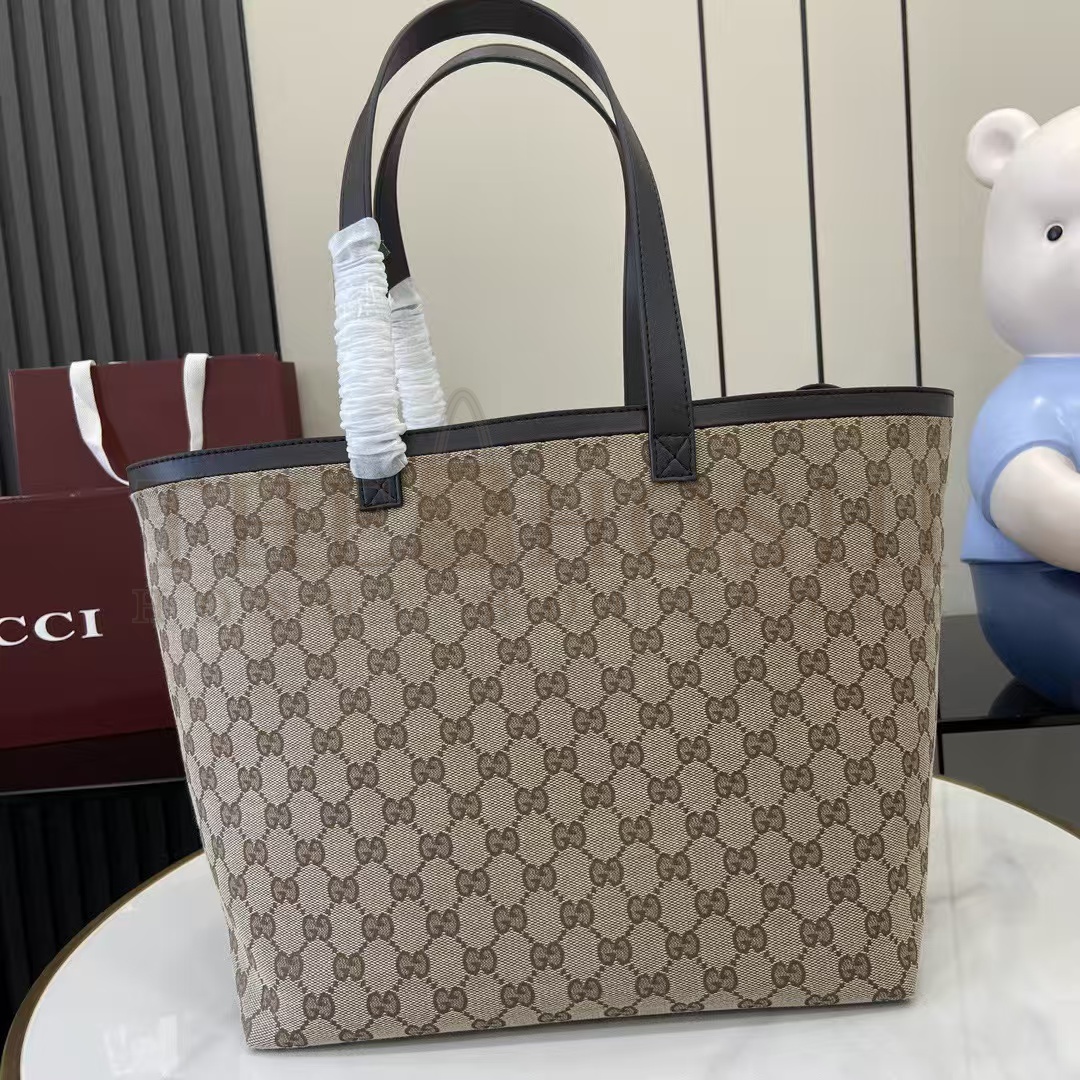 Gvc*1 Gvc*1 Lido Tote Bag Medium Original GG Canvas Coffee Brown Leather 30x28x26cm 788203 Master Quality