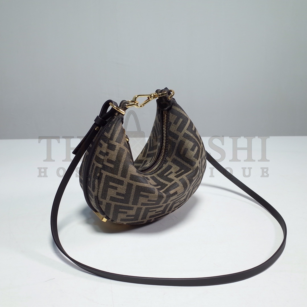 F**di FF Moon Shape Shoulder Bag Brow Denim 16.5x14x5cm Master Quality