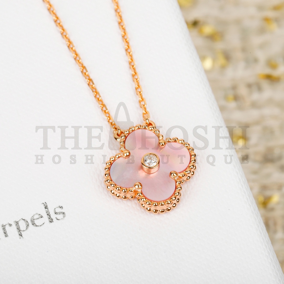 V*n Cl**f Necklace Dupe, Gold Clover Leaf Necklace, with Logo, 925 Sliver & Gold-Plated Master Quality