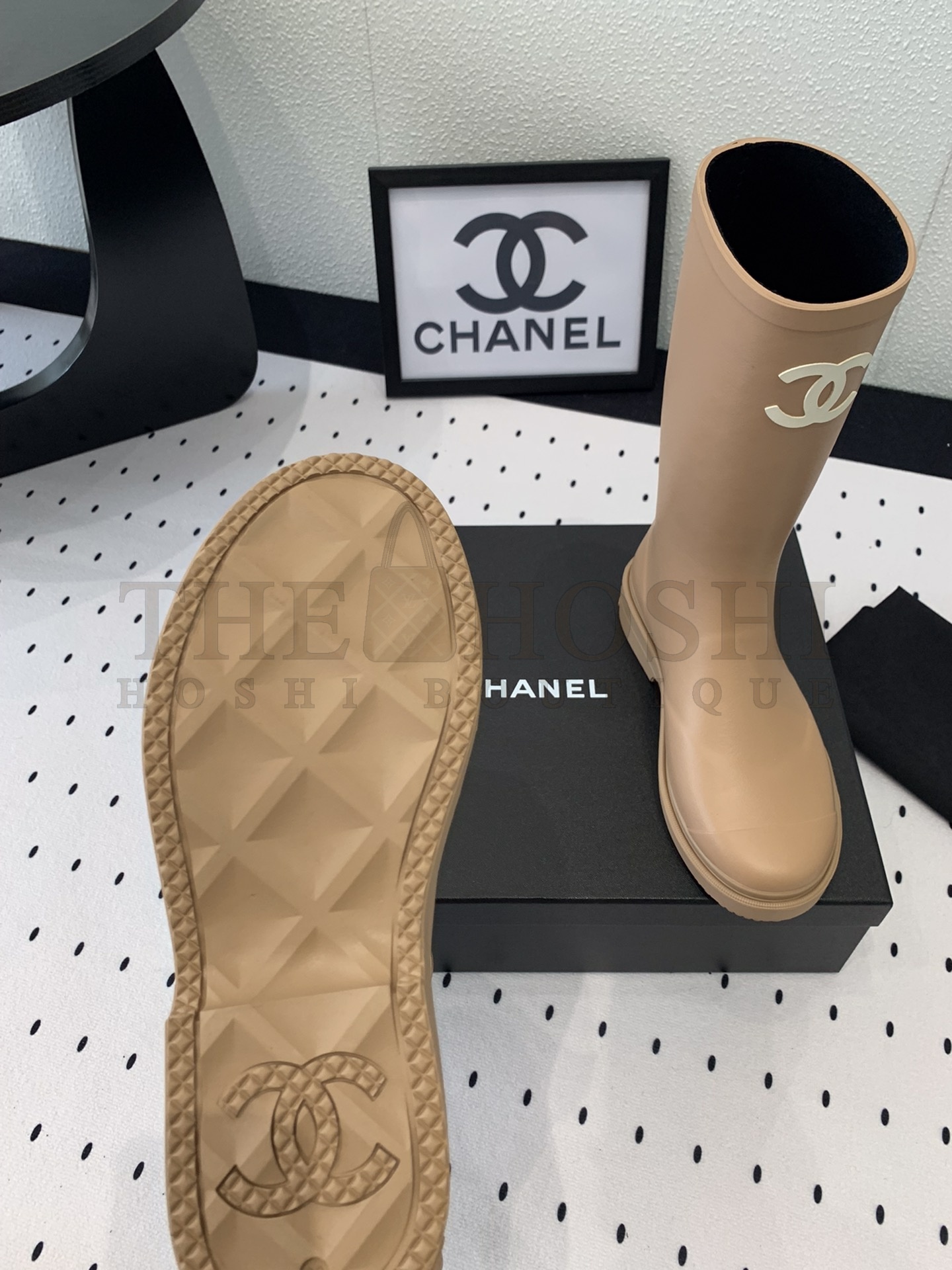 Ch**el Women CC High Boots Caoutchouc Leather Master Quality