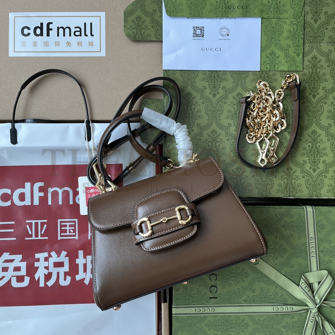 Gvc*1 Brown Horsebit Leather Top Handle Crossbody Bag Master Quality