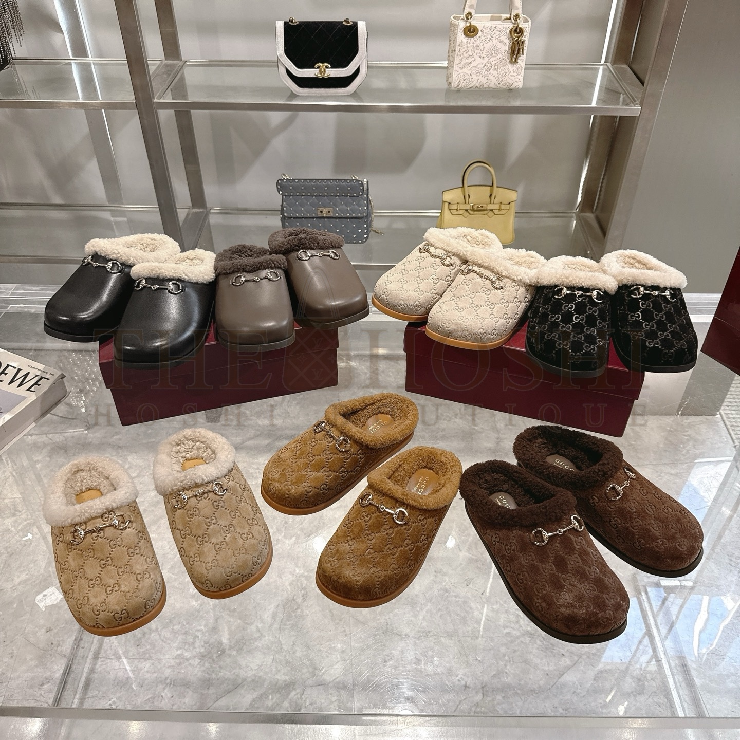 Gvc*1 Drak Brown Leather Horsebit-Detailed Shearling-Lined Mules Sandals Sizes 36-42 Master Quality