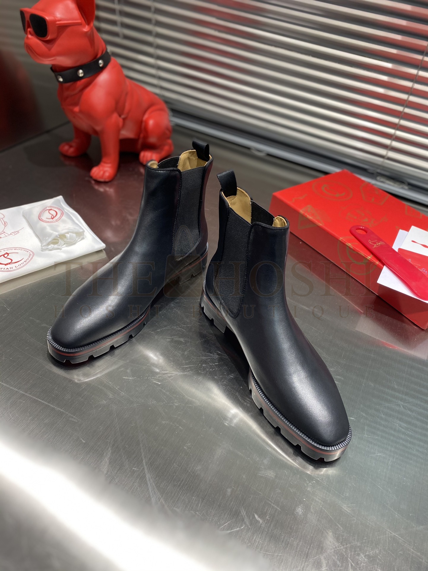 Chr1st1an Louboutin CL Wheel Tread Glossy Black Calfskin Chelsea Boots Men 39-47 Master Quality