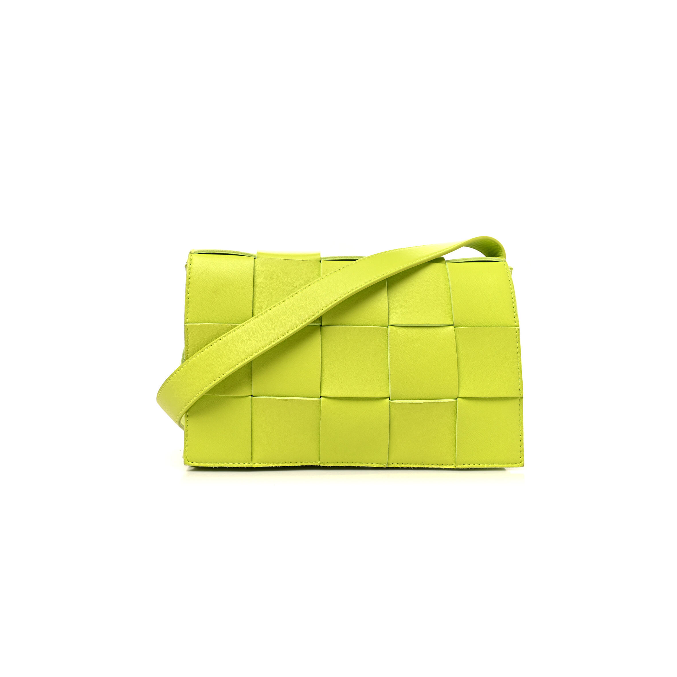 B0tt*ga Ven*ta LAMBSKIN MAXI INTRECCIATO CASSETTE CROSSBODY BAG ACID KIWI (23*15*5.5cm) Master Quality
