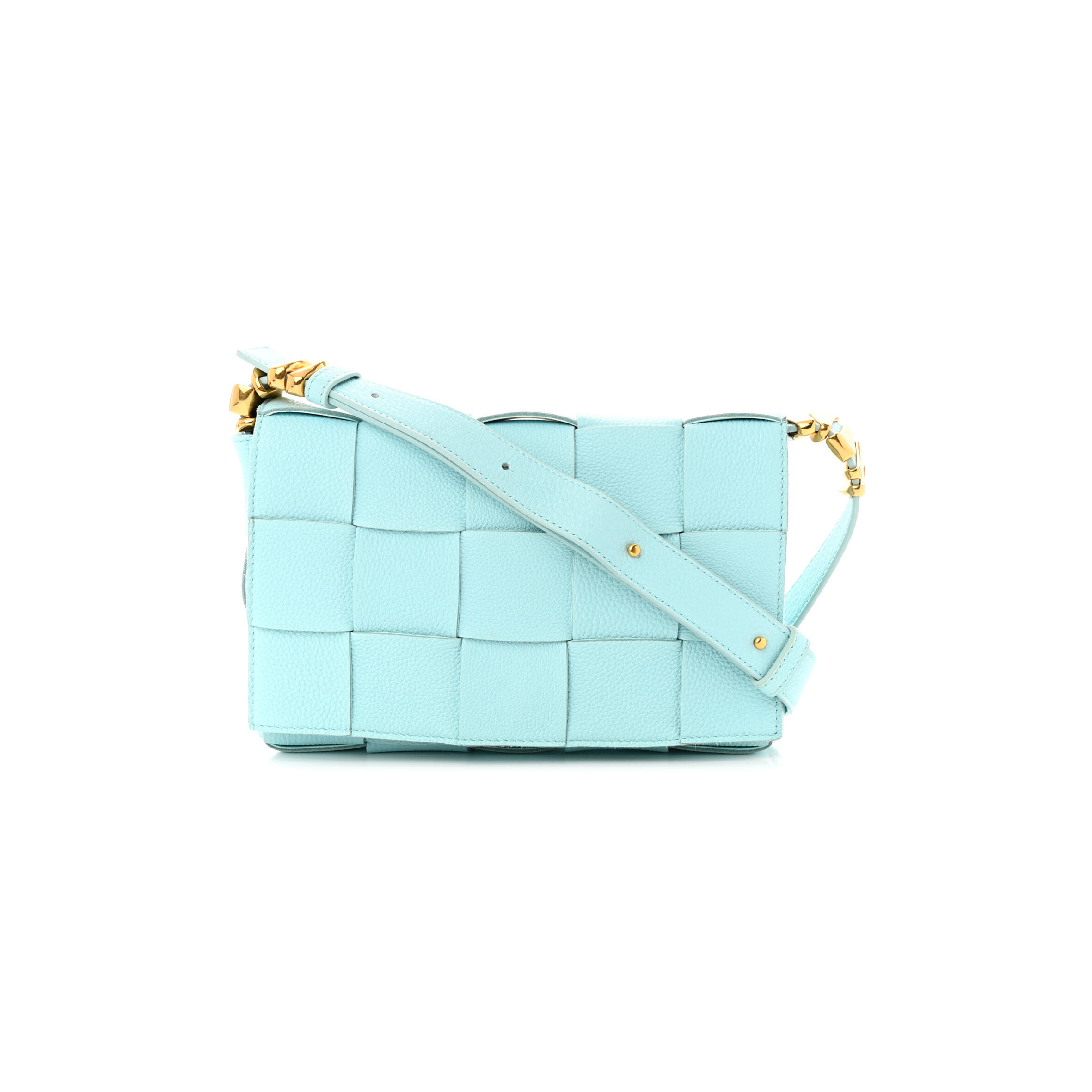 B0tt*ga Ven*ta GRAINED CALFSKIN MAXI INTRECCIATO CASSETTE CROSSBODY BAG PALE BLUE (23*15*5.5cm) Master Quality