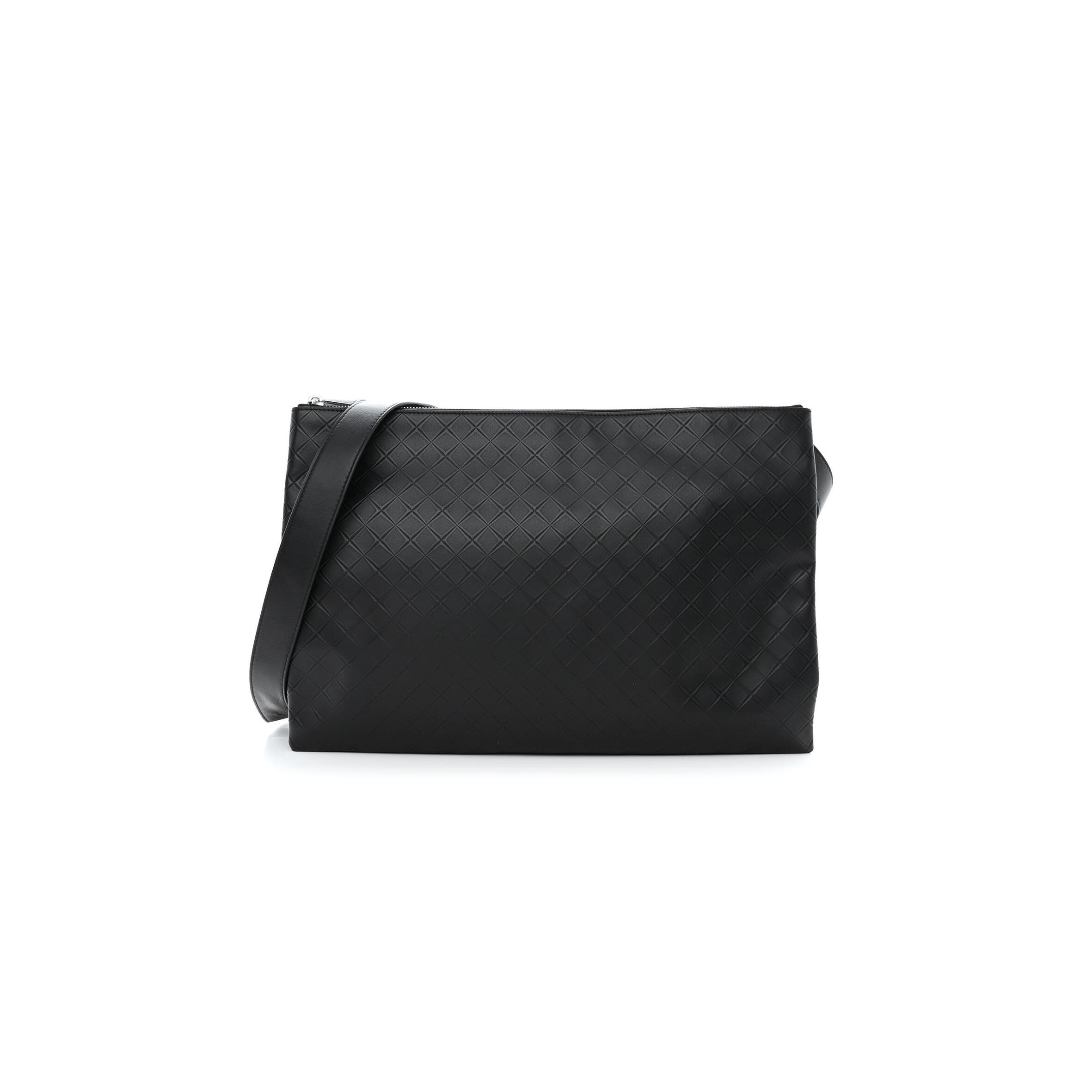 B0tt*ga Ven*ta INTRECCIATO EMBOSSED TRIPLE ZIP MESSENGER BAG BLACK  (38*25*3cm) Master Quality