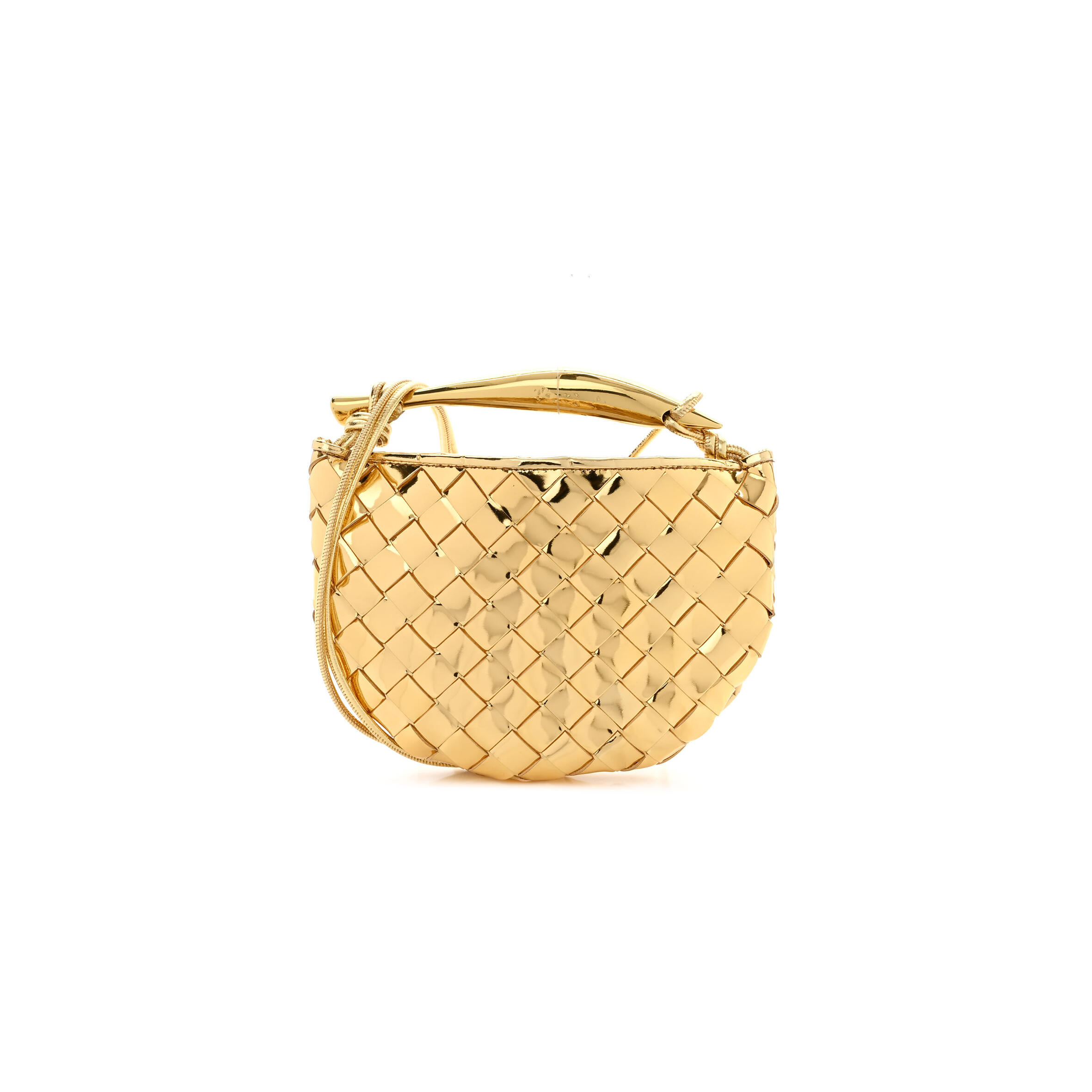 B0tt*ga Ven*ta MIRROR LAMINATED NAPPA INTRECCIATO MINI SARDINE BAG GOLD (20*12*3cm) Master Quality