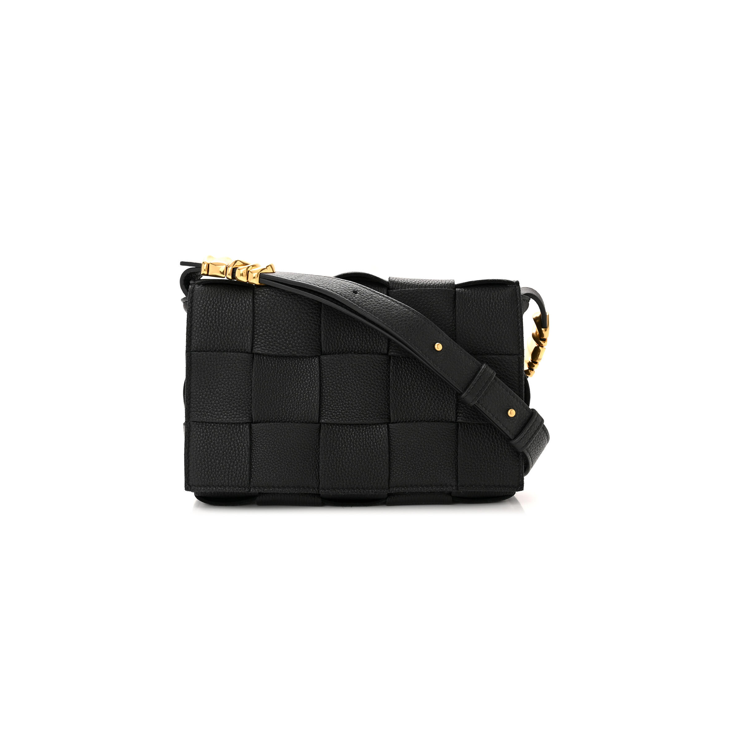 B0tt*ga Ven*ta GRAINED CALFSKIN MAXI INTRECCIATO CASSETTE CROSSBODY BAG BLACK  (23*15*5.5cm) Master Quality