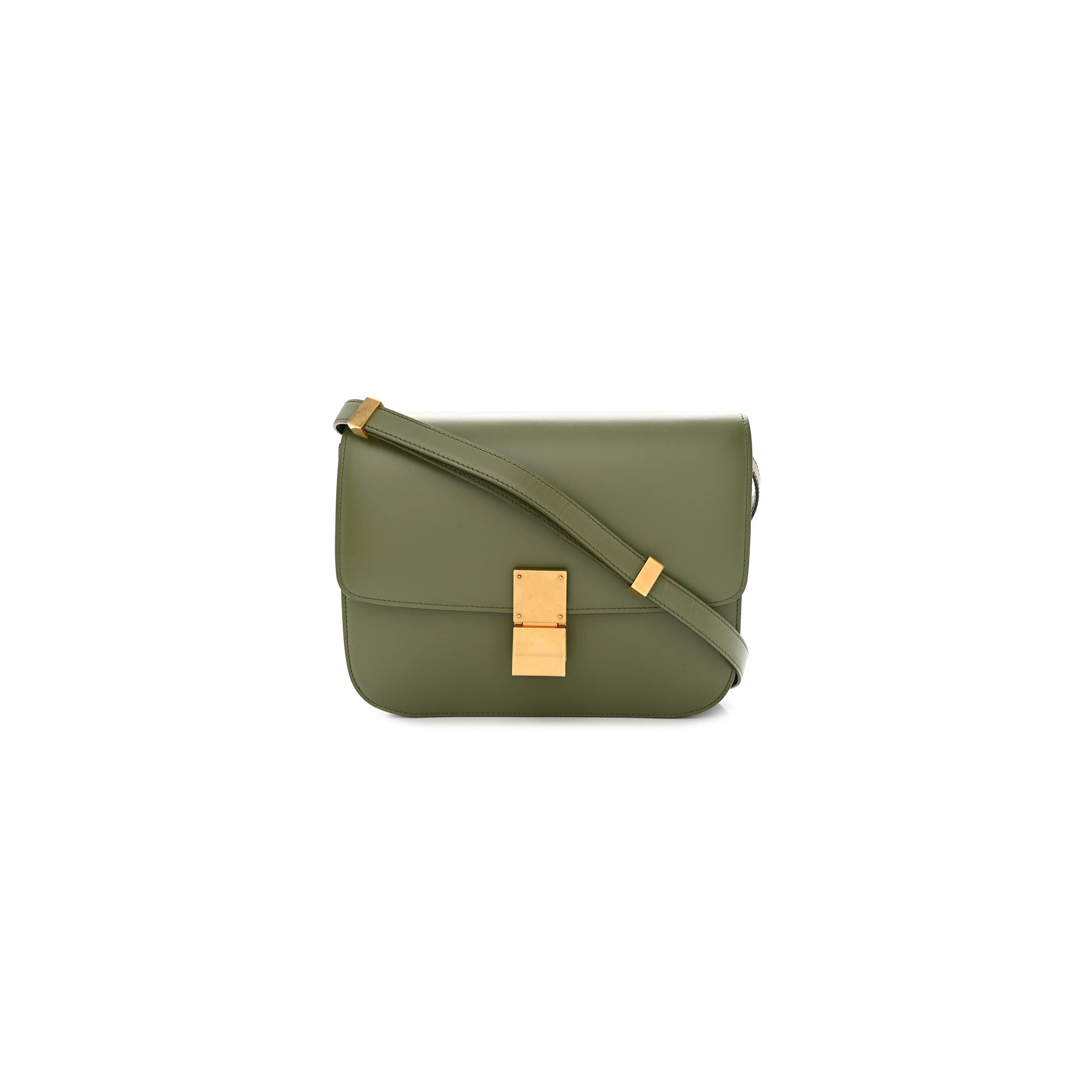 Ce1i*e BOX CALFSKIN CLASSIC BOX MEDIUM FLAP BAG ARMY GREEN (23*18*6cm) Master Quality