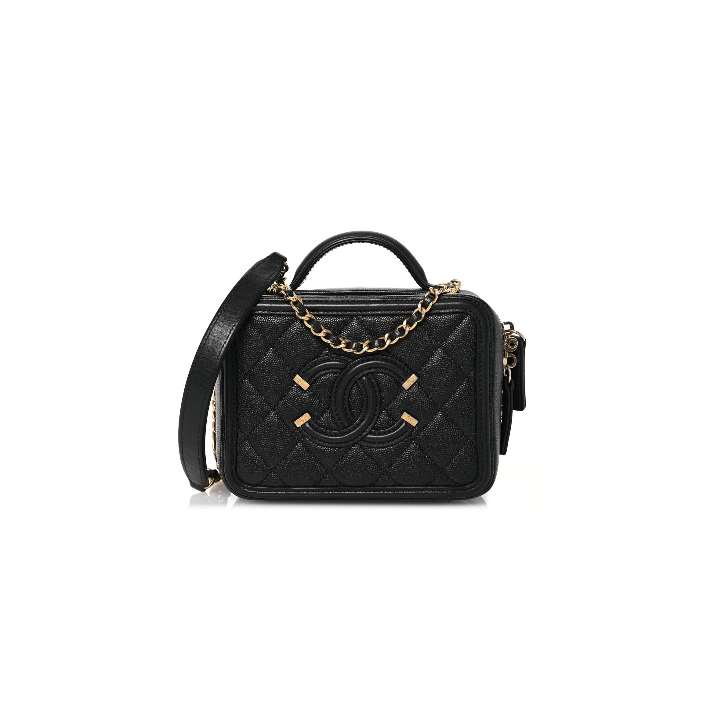 Ch**el CAVIAR QUILTED SMALL CC FILIGREE VANITY CASE 1585770 (16*12*7cm) Master Quality