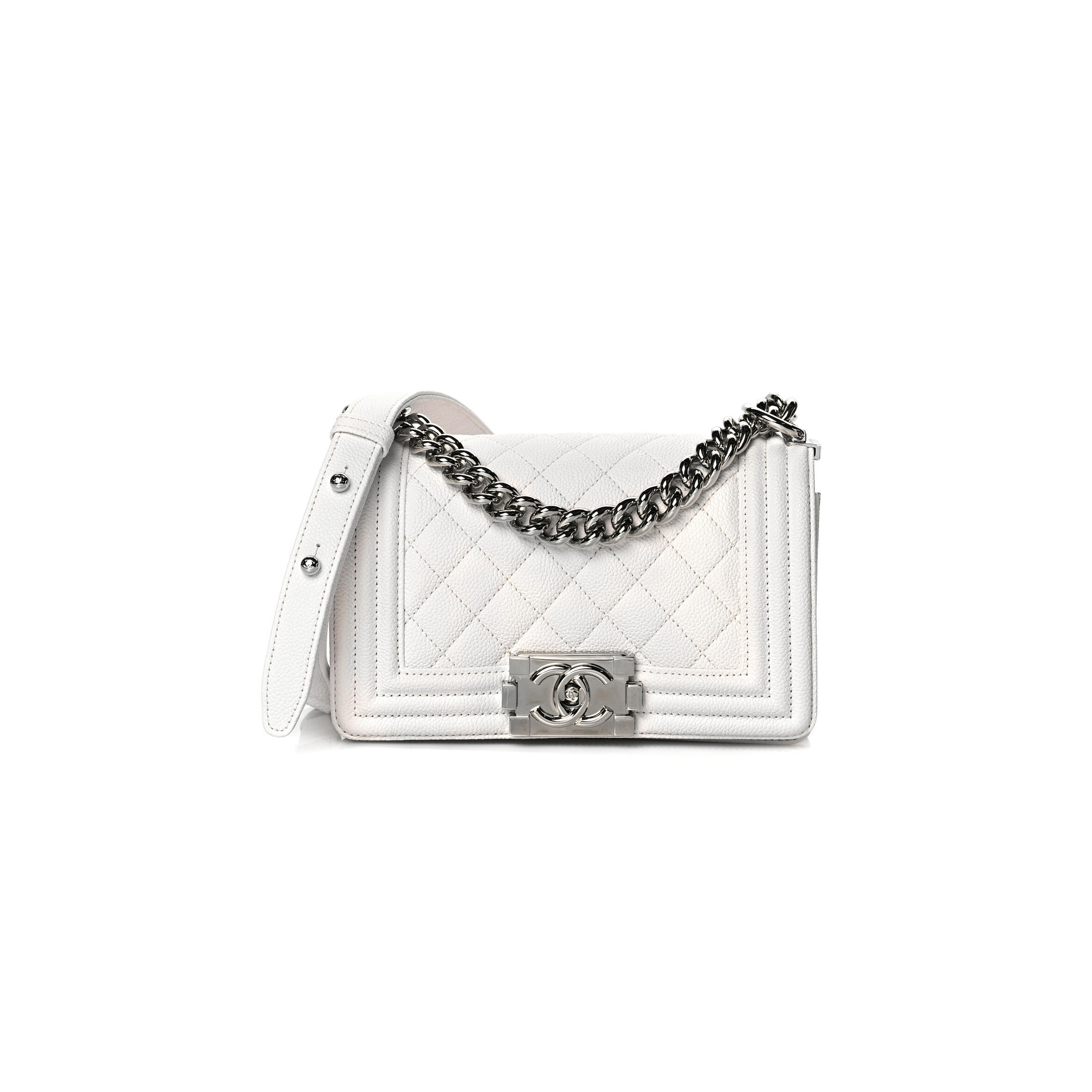 Ch**el CAVIAR QUILTED SMALL BOY FLAP WHITE A67085 B10211 10601 (20*12*8cm) Master Quality