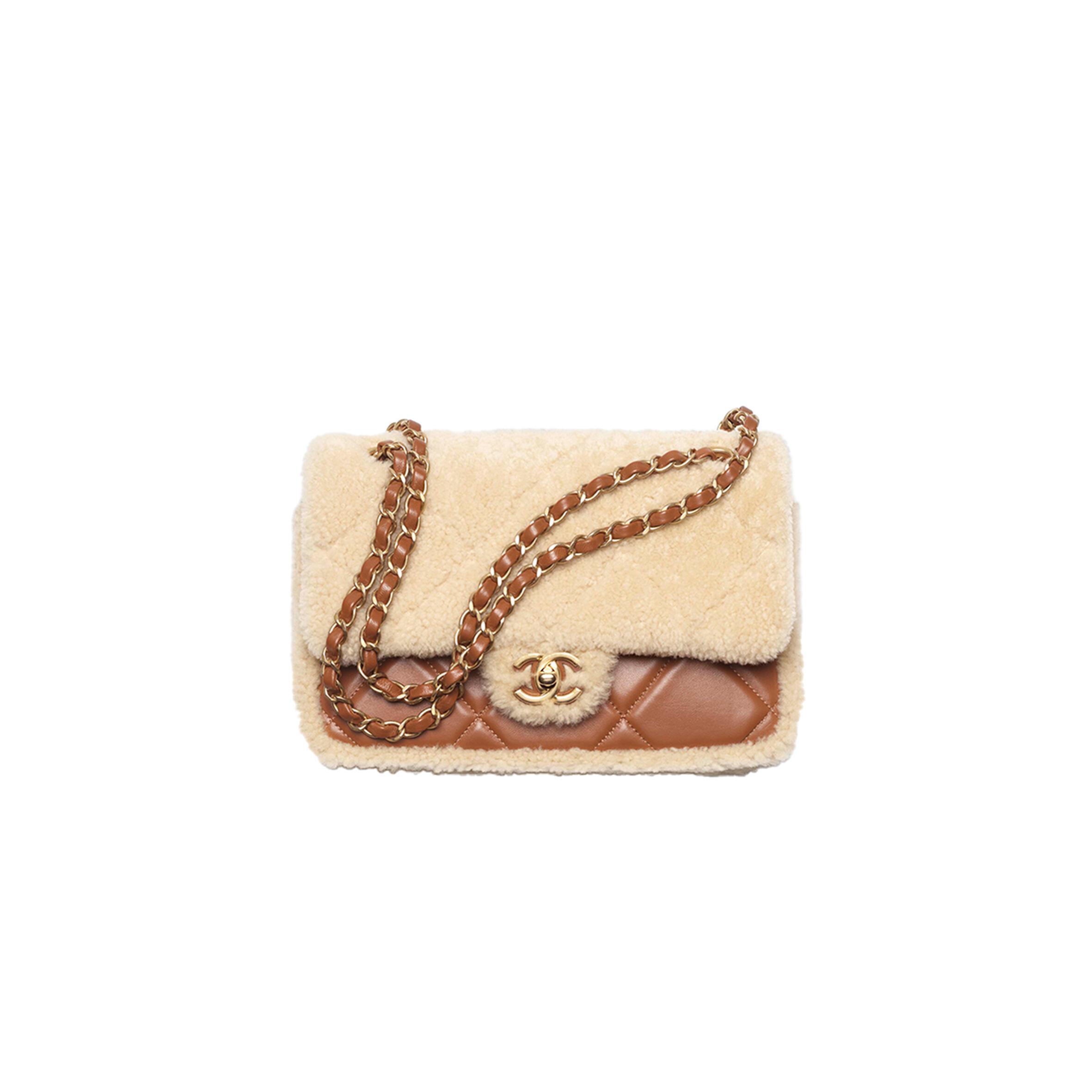 Ch**el SHEARLING LAMBSKIN &amp; GOLD-TONE METAL FLAP BAG AS5149 (23.5*16*7.5cm) Master Quality