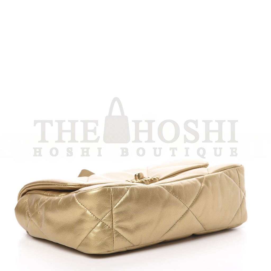 Ch**el 19 FLAP METALLIC GOATSKIN QUILTED MEDIUM GOLD AS0060 (26*16*9cm) Master Quality