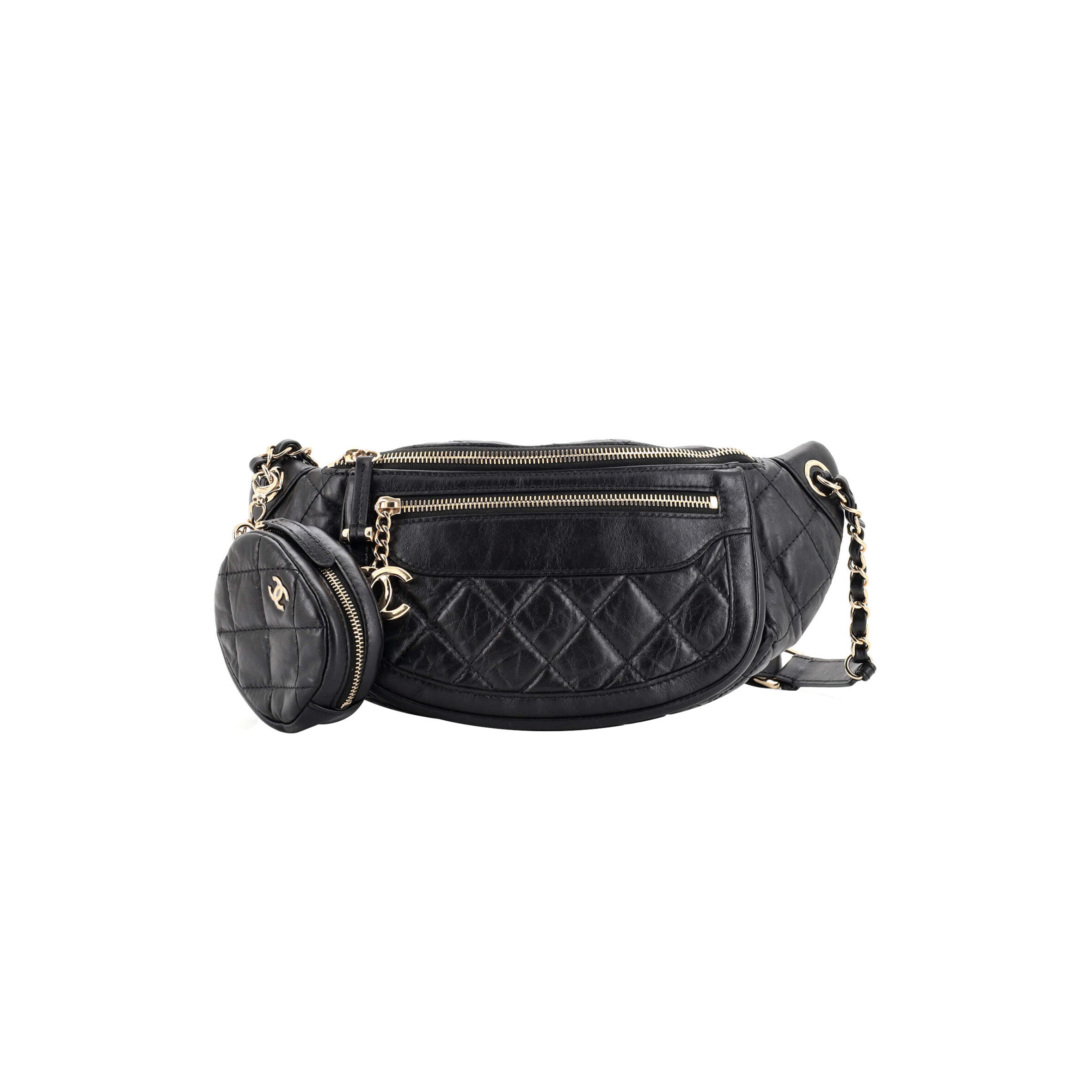 Ch**el FRONT ZIP WAIST BAG WITH COIN PURSE QUILTED CALFSKIN AS1077 (34*15*6cm) Master Quality