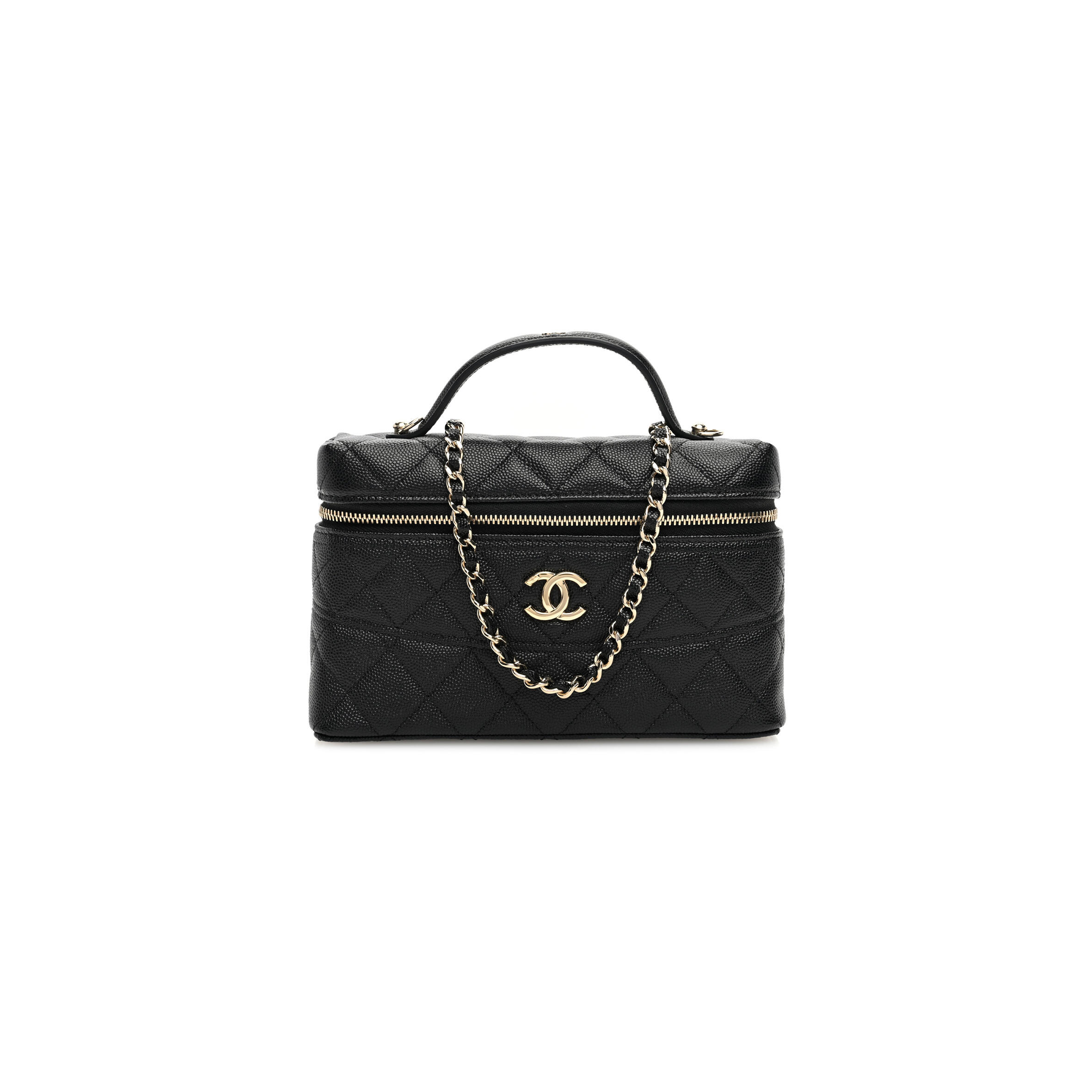 Ch**el CAVIAR QUILTED LONG CC VANITY CLUTCH WITH CHAIN BLACK (19.5*17*5cm) Master Quality