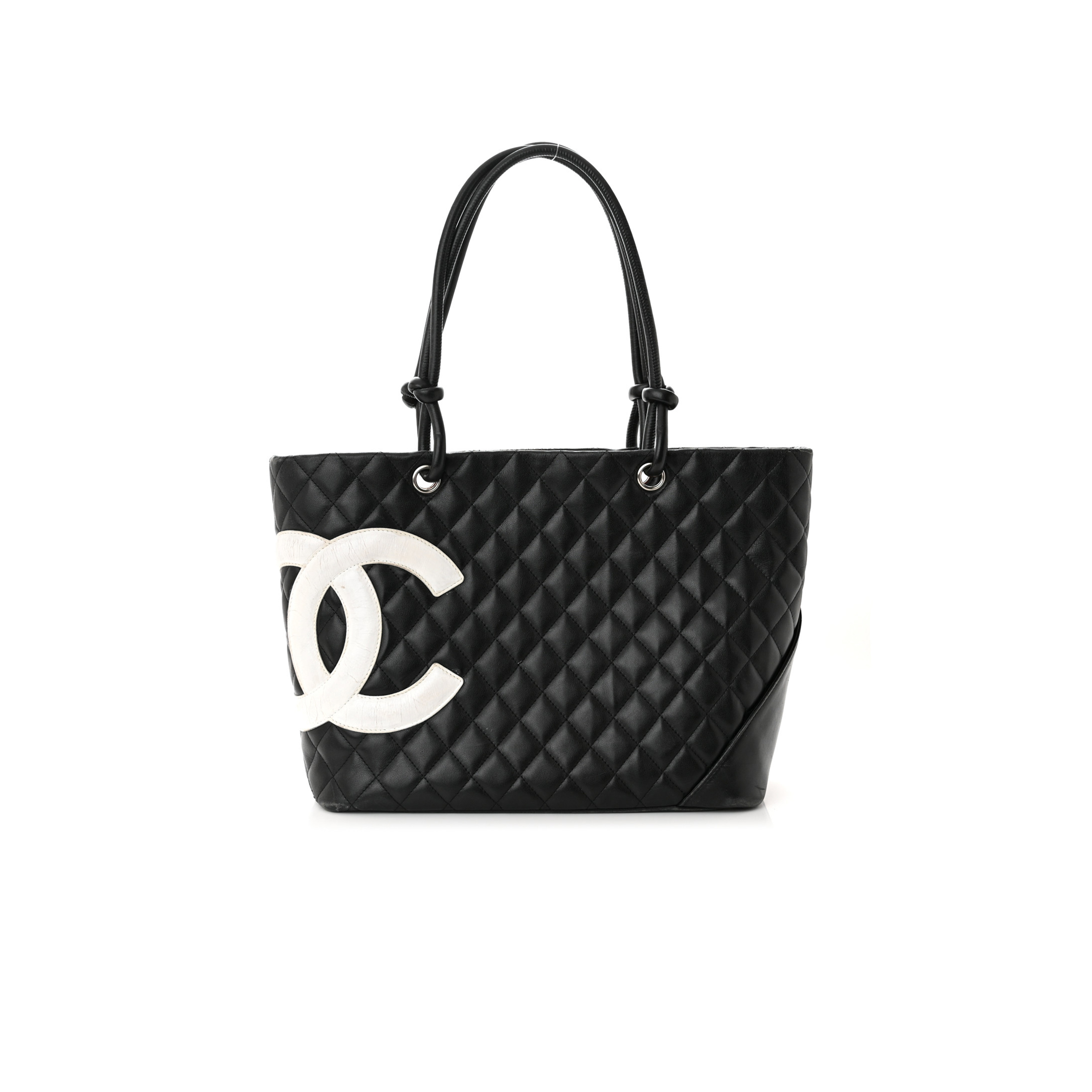 Ch**el CALFSKIN QUILTED LARGE CAMBON TOTE BLACK WHITE (30*25*15cm) Master Quality