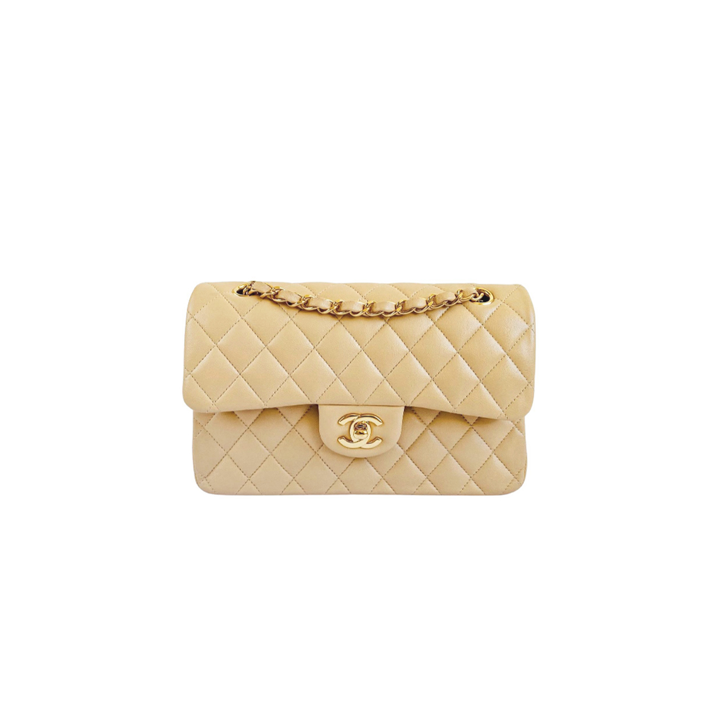 Ch**el BEIGE CLASSIK DOUBLE FLAP BAG (23*14*6cm) Master Quality