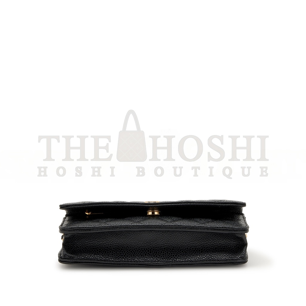 Ch**el QUILTED CAVIAR WALLET ON CHAIN WOC BLACK GOLD HARDWARE A33814 (19*12*3cm) Master Quality