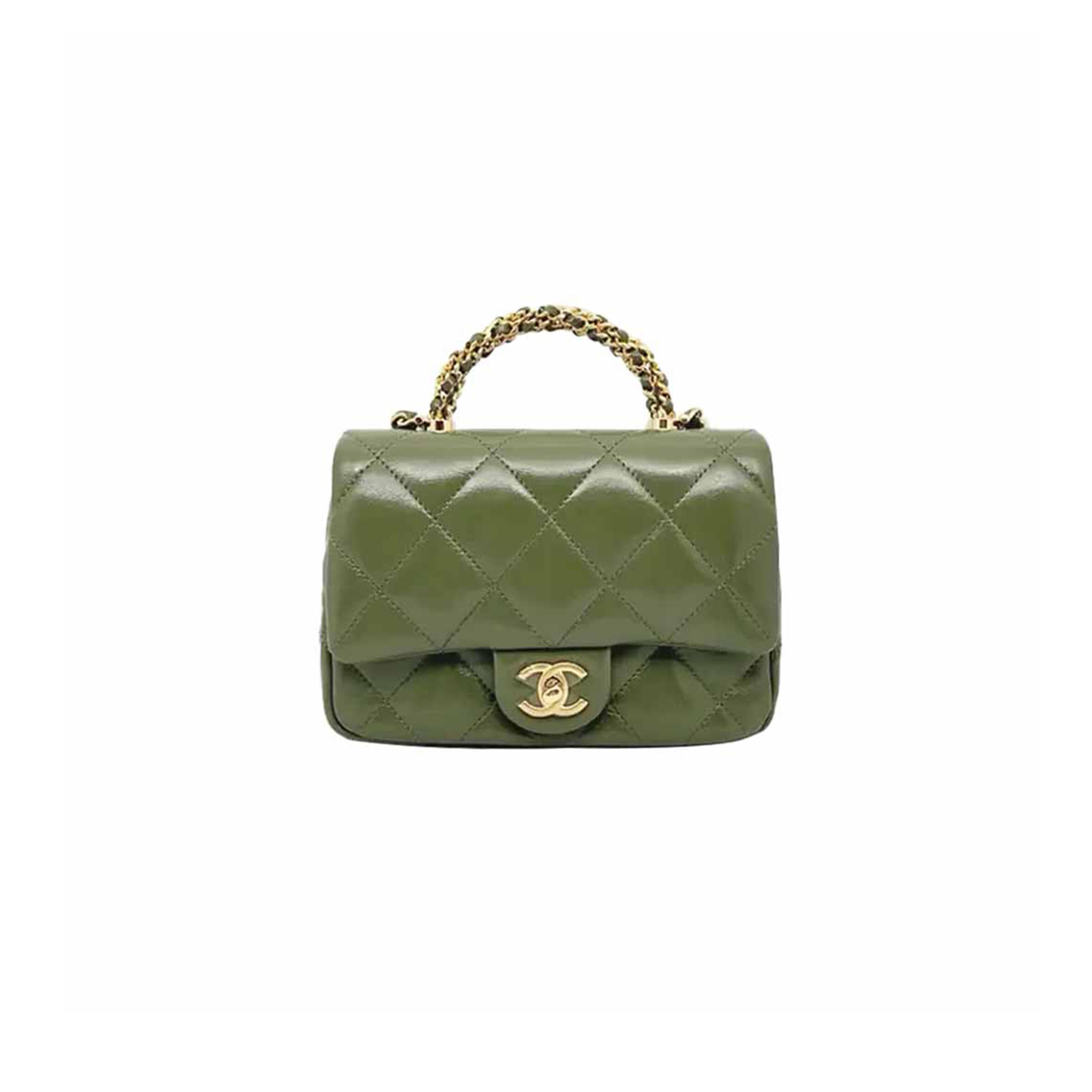Ch**el CLASSIC MINI BAG WITH GREEN HANDLE AS5032 (19*14*8.5cm) Master Quality