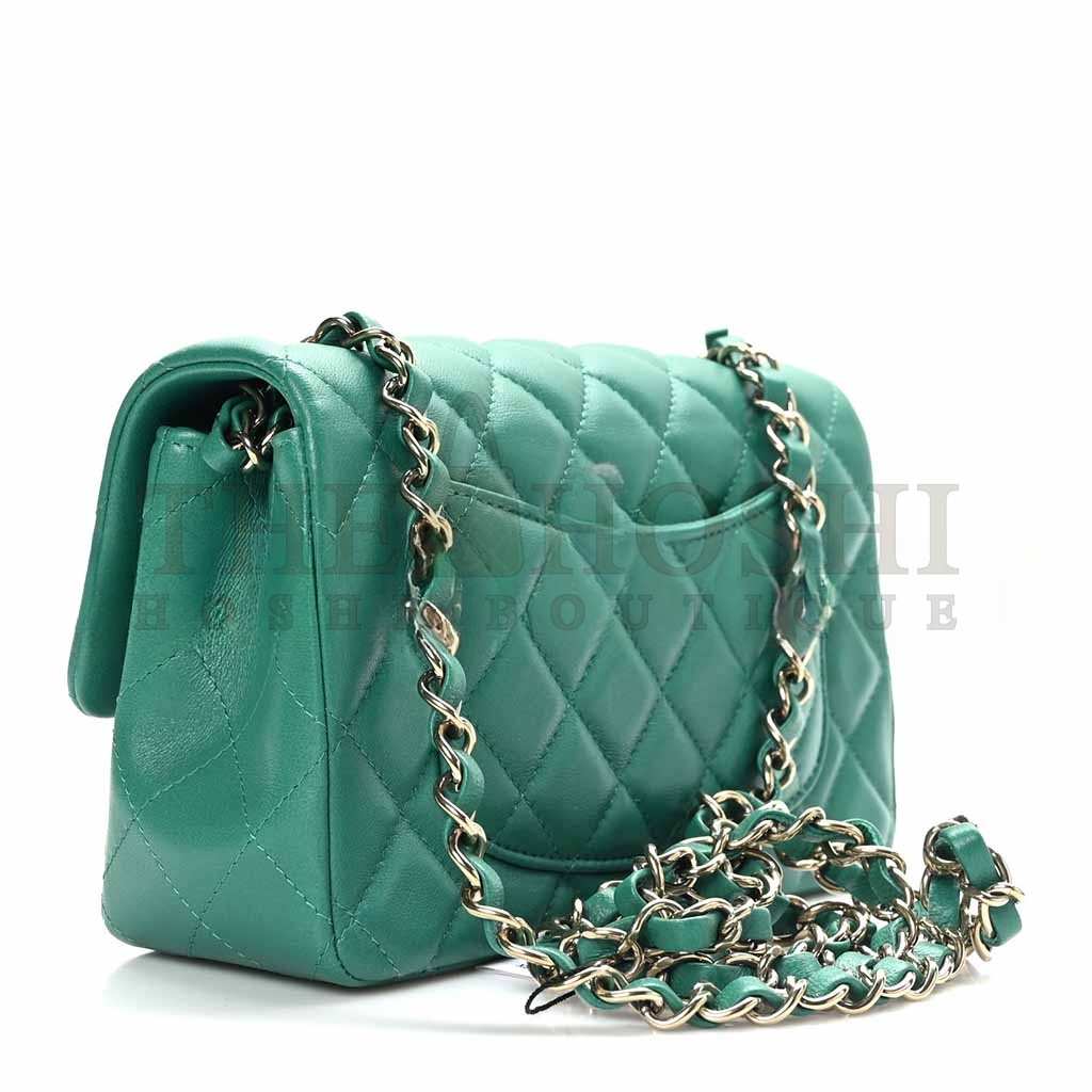 Ch**el LAMBSKIN QUILTED MINI RECTANGULAR FLAP GREEN (20*12*6cm) Master Quality