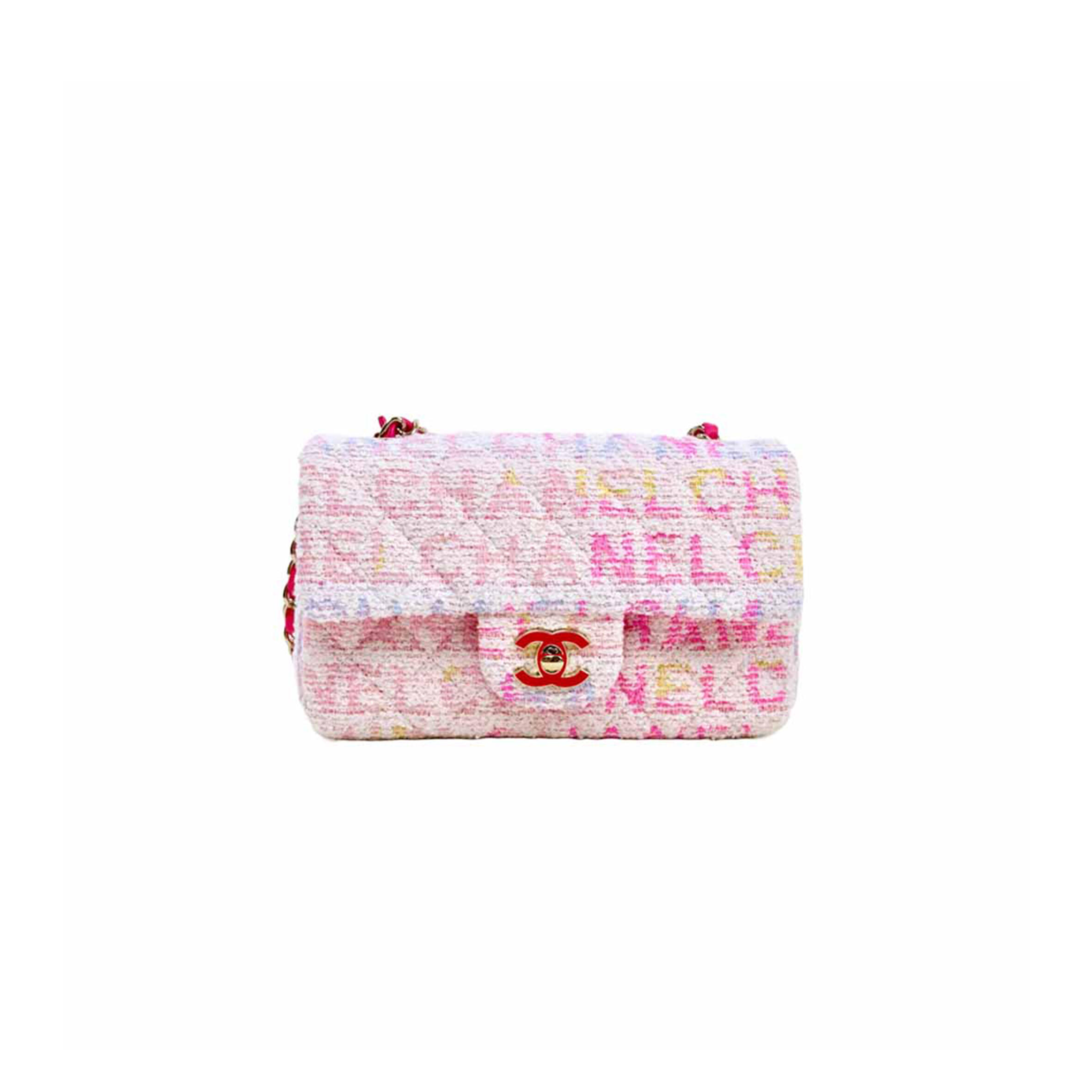 Ch**el QUILTED PINK MULTICOLOR TWEED MINI RECTANGULAR FLAP BAG AS0107 (20*10*7cm) Master Quality