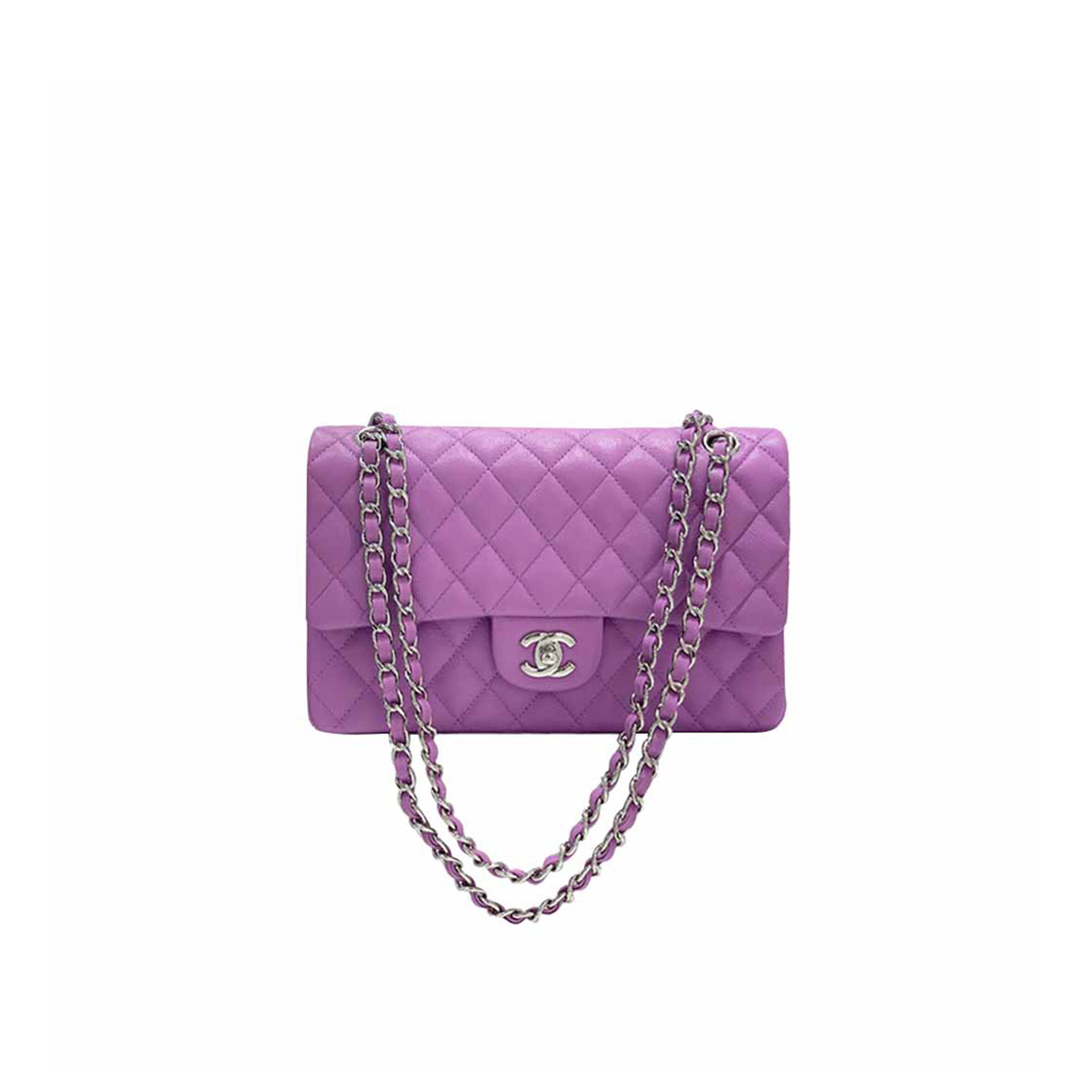 Ch**el CAVIAR QUILTED MEDIUM DOUBLE FLAP PURPLE SILVER BUCKLE (25.5*15.5*6.5cm) Master Quality