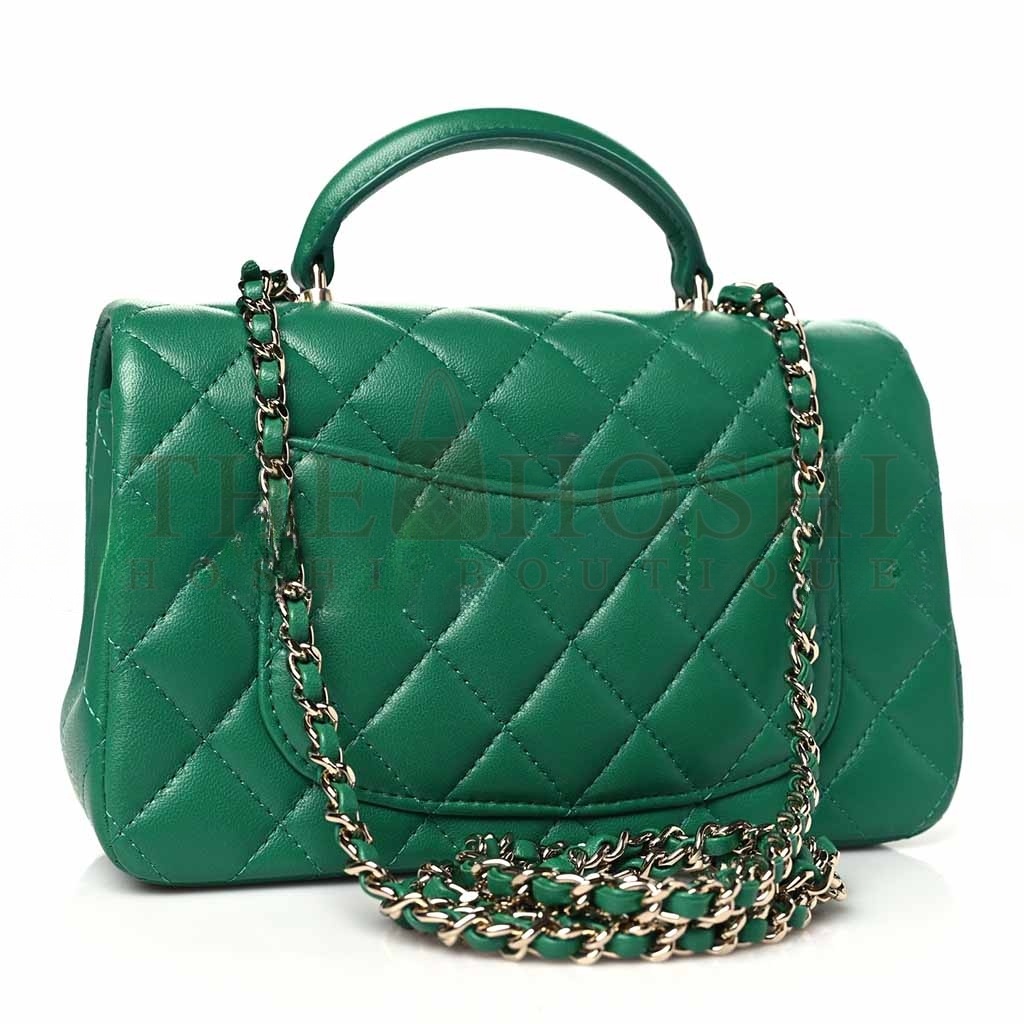 Ch**el LAMBSKIN QUILTED MINI TOP HANDLE RECTANGULAR FLAP GREEN (20*13*9cm) Master Quality