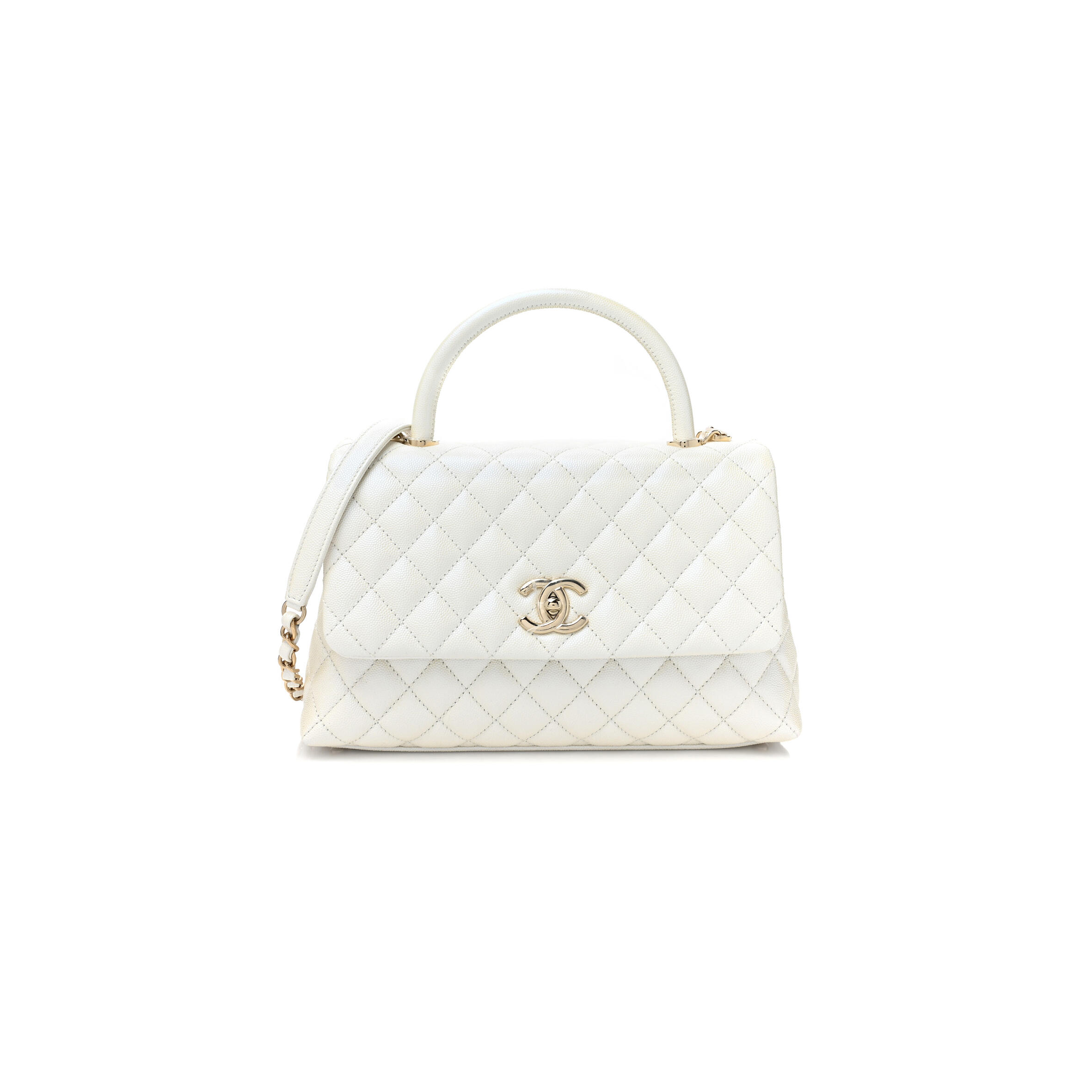 Ch**el IRIDESCENT CAVIAR QUILTED MEDIUM COCO HANDLE FLAP WHITE (29*18*12cm) Master Quality