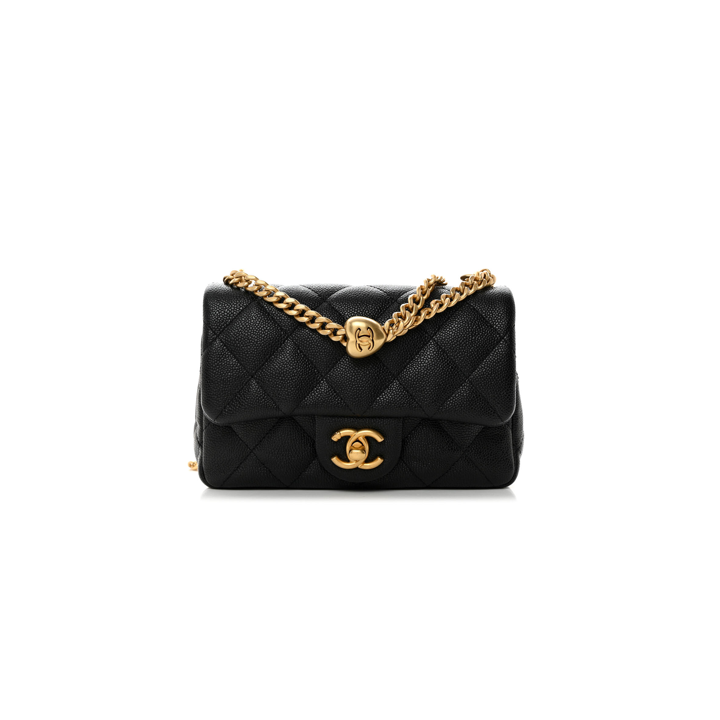Ch**el CAVIAR QUILTED MINI SWEETHEART RECTANGULAR FLAP BLACK (19*12*8cm) Master Quality