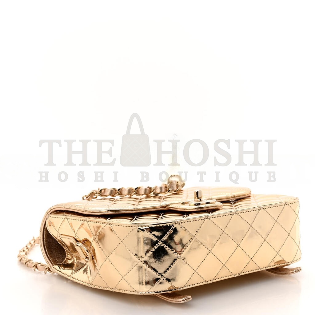 Ch**el MIRROR CALFSKIN METALLIC CALFSKIN QUILTED HOLLYWOOD BOULEVARD BACKPACK WITH COIN PURSE GOLD AS4647 (20*15*6.5cm) Master Quality