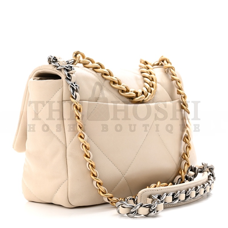 Ch**el GOATSKIN QUILTED MEDIUM Ch**el 19 FLAP BEIGE (26*16*9cm) Master Quality