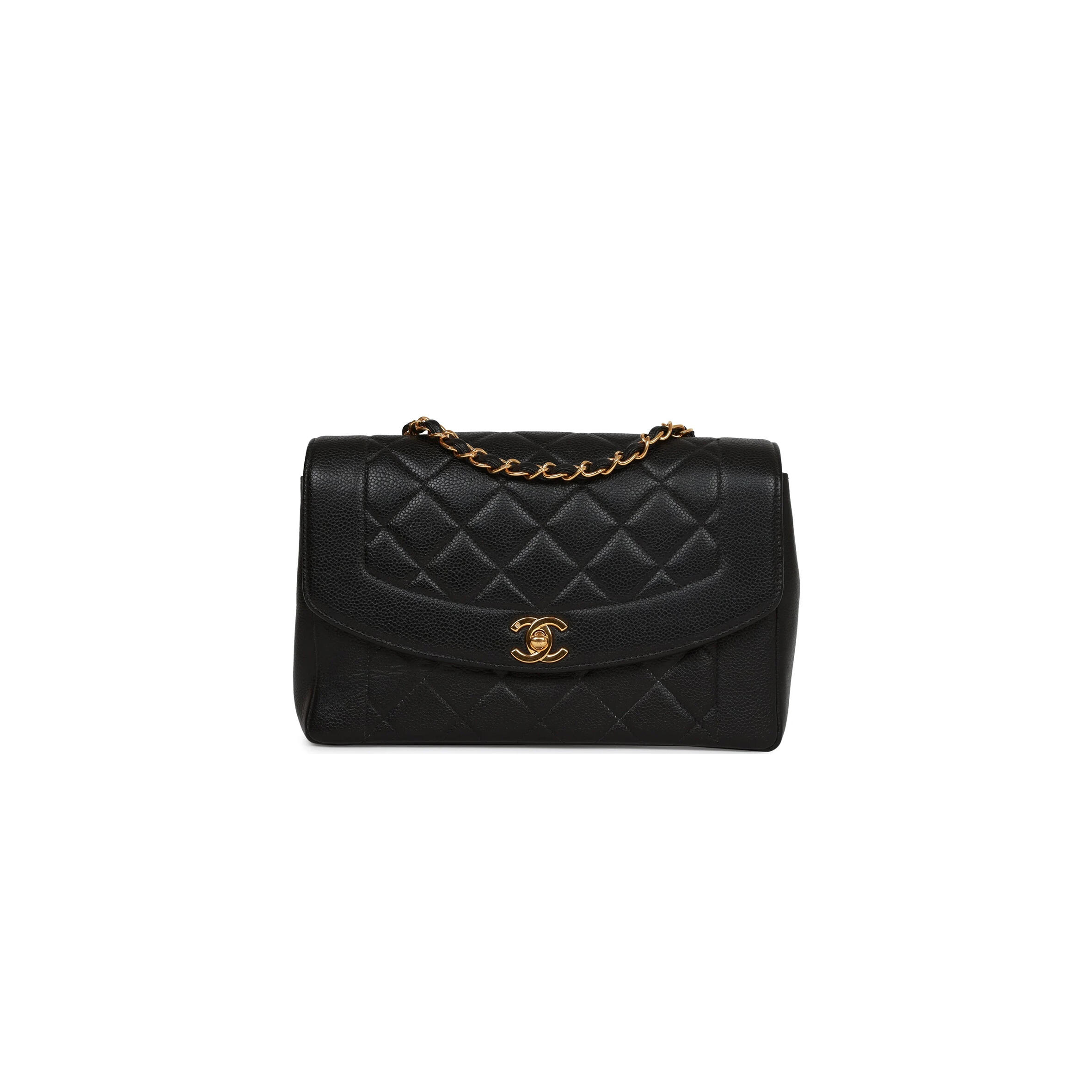 Ch**el MEDIUM DIANA FLAP BAG BLACK CAVIAR GOLD HARDWARE A2221 (22.5*14*7cm) Master Quality