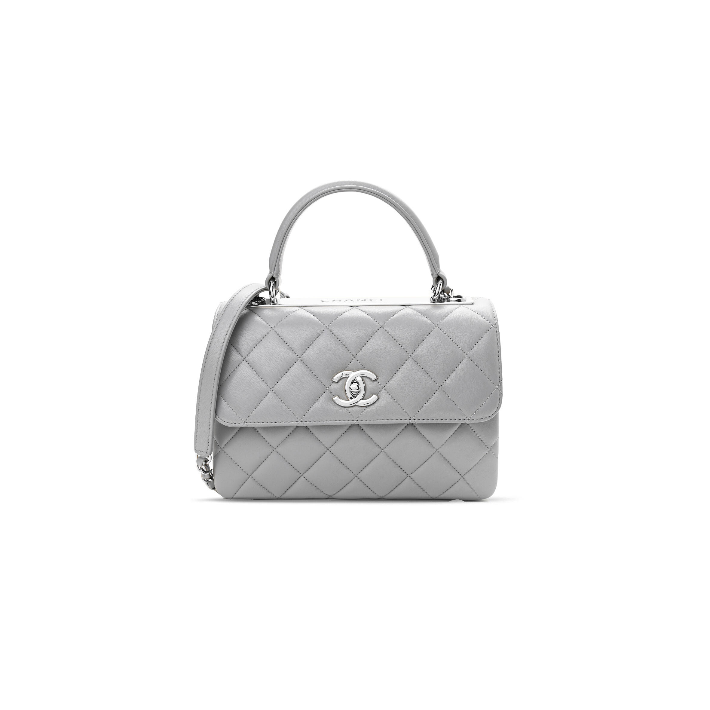 Ch**el LAMBSKIN QUILTED SMALL TRENDY CC FLAP DUAL HANDLE BAG GREY 1109942 (24*17*10cm) Master Quality