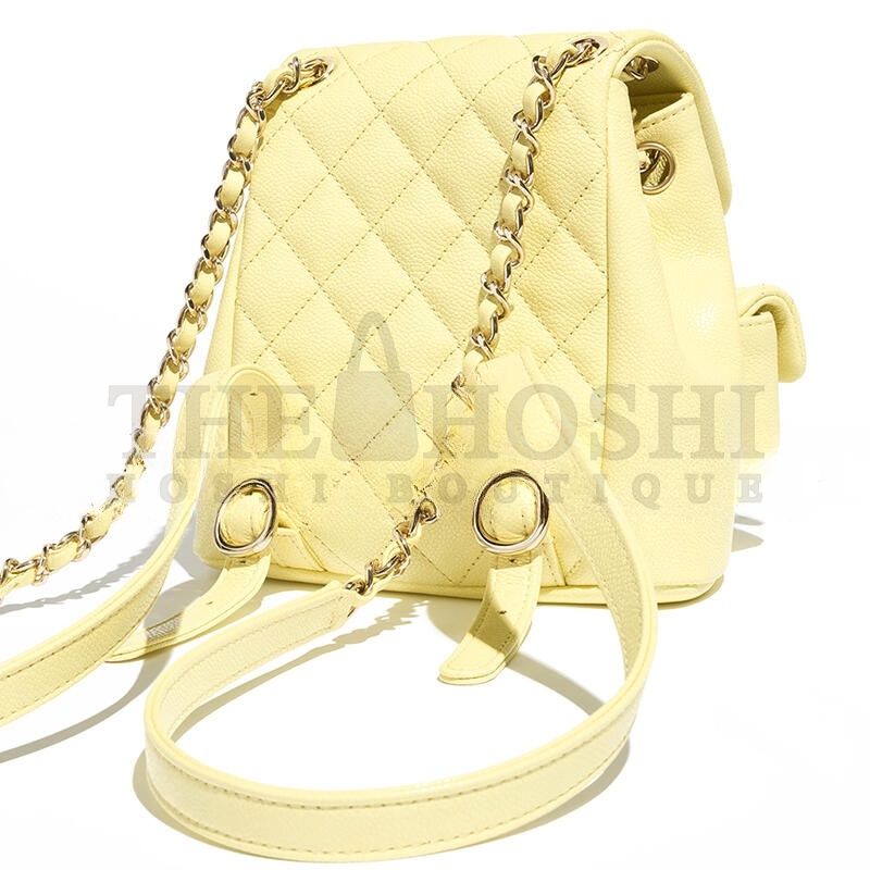 Ch**el SMALL BACKPACK GRAINED CALFSKIN &amp; GOLD-TONE METAL LIGHT YELLOW AS3787 B16985 (17.5*16.5*10cm) Master Quality