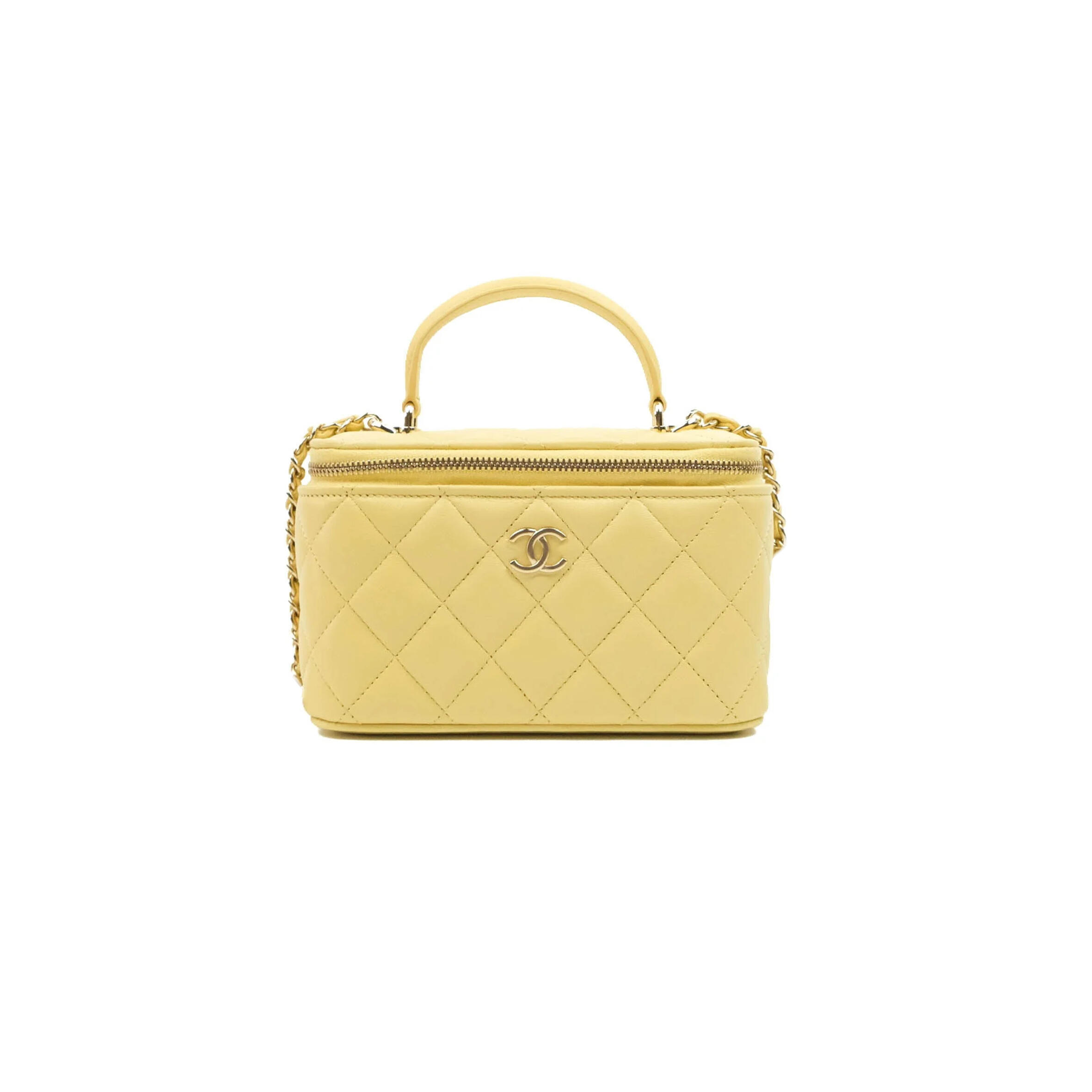 Ch**el VANITY RECTANGULAR TOP HANDLE YELLOW LAMBSKIN GOLD HARDWARE 135269 (17*9*8cm) Master Quality