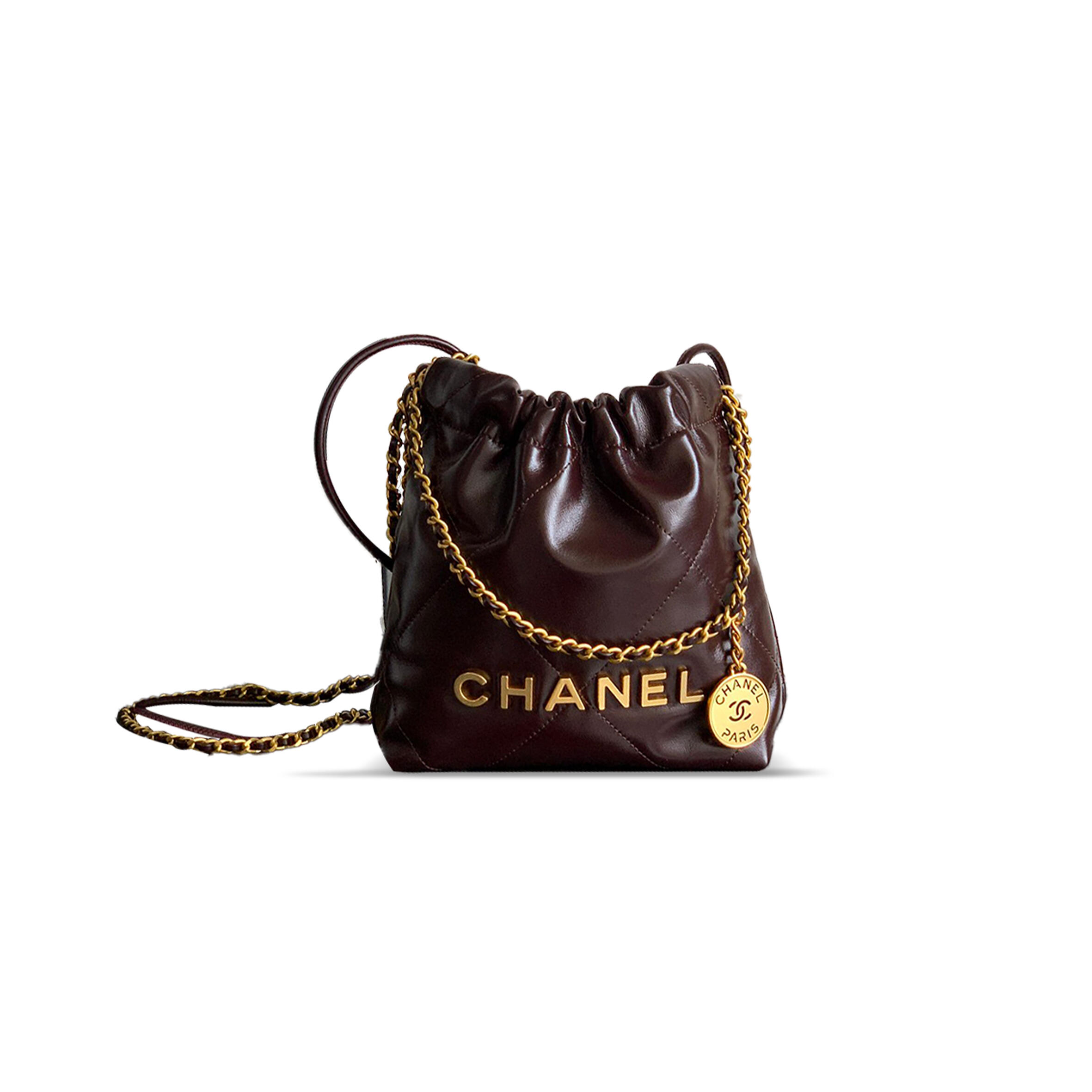 Ch**el MINI 22 HANDBAG SHINY CALFSKIN &amp; GOLD-TONE METAL 254390 (23*18.5*6cm) Master Quality