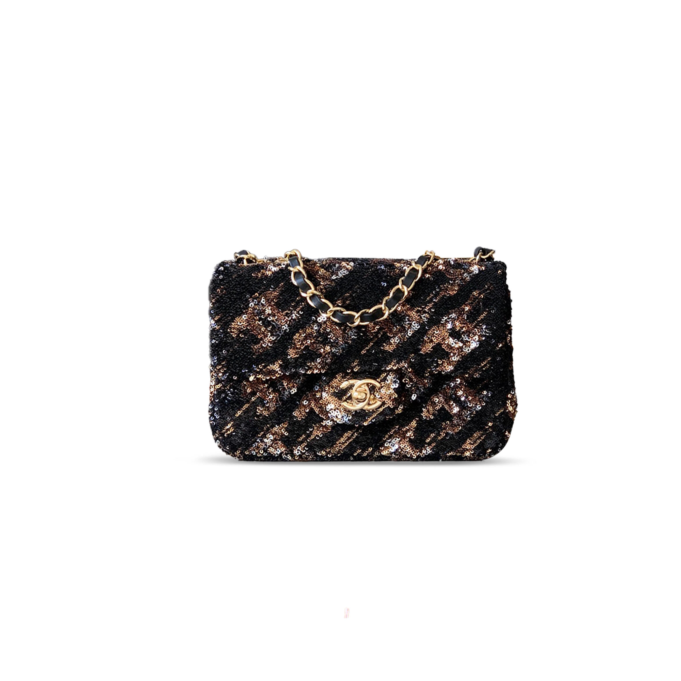 Ch**el FLAP BAG SEQUINS &amp; GOLD-TONE METAL AS4561 (21*14*8cm) Master Quality