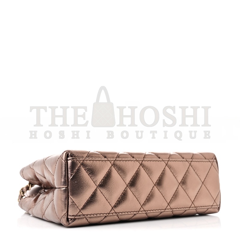 Ch**el METALLIC AGED CALFSKIN QUILTED NANO KELLY SHOPPER LIGHT BROWN (19*13*7cm) Master Quality