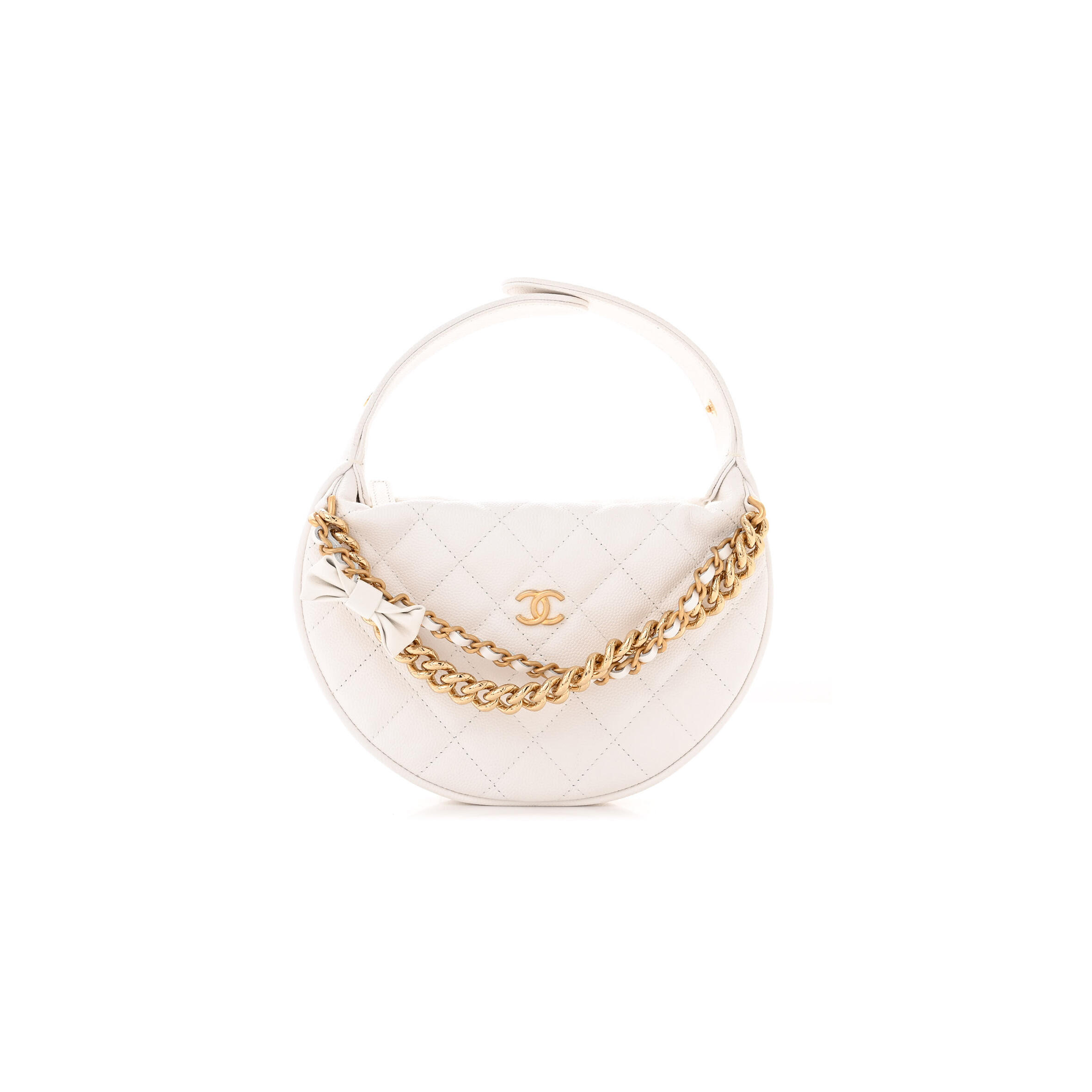 Ch**el SHINY CAVIAR QUILTED BOW POUCH HOBO WHITE 1470676 (19*13*4cm) Master Quality