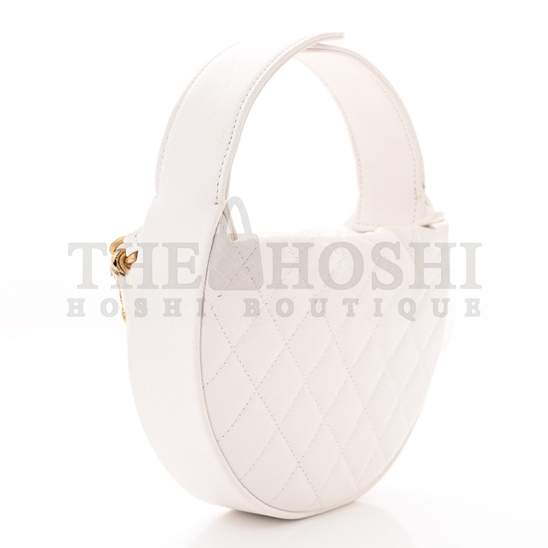 Ch**el SHINY CAVIAR QUILTED BOW POUCH HOBO WHITE 1470676 (19*13*4cm) Master Quality