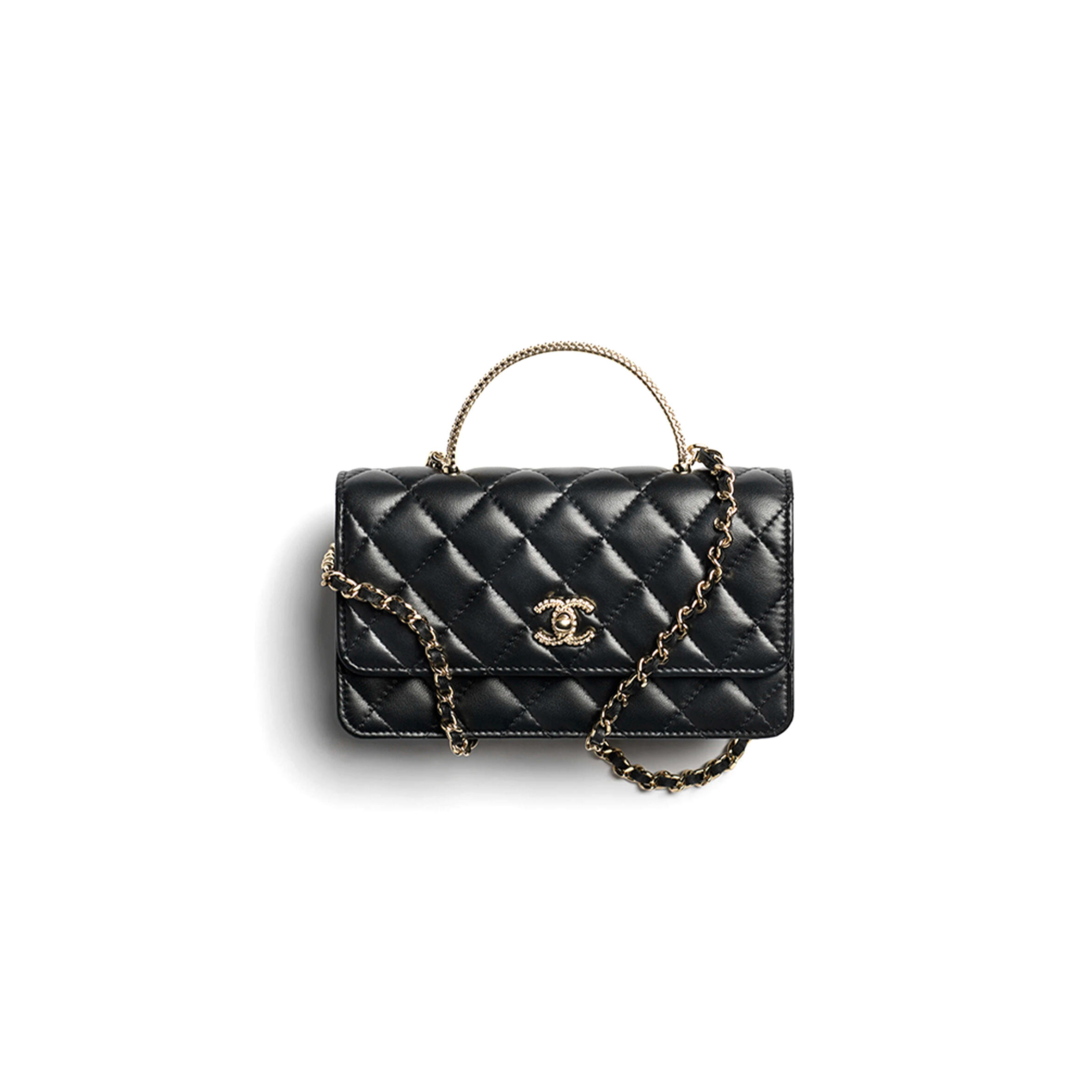 Ch**el CLUTCH WITH CHAIN LAMBSKIN, STRASS &amp; GOLD-TONE METAL BLACK AP4831 (18.5*11*6cm) Master Quality